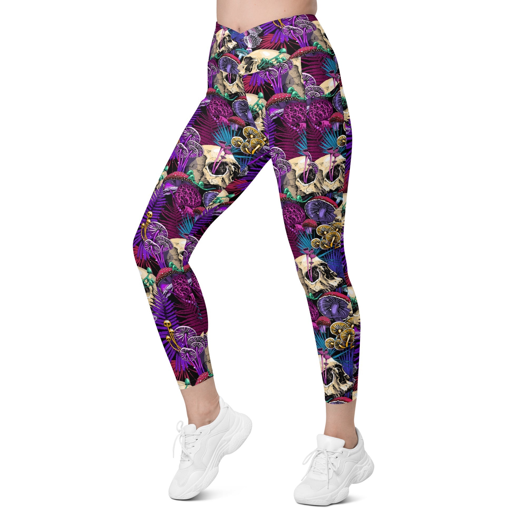 Psychedelic Skulls Crossover Leggings With Pockets