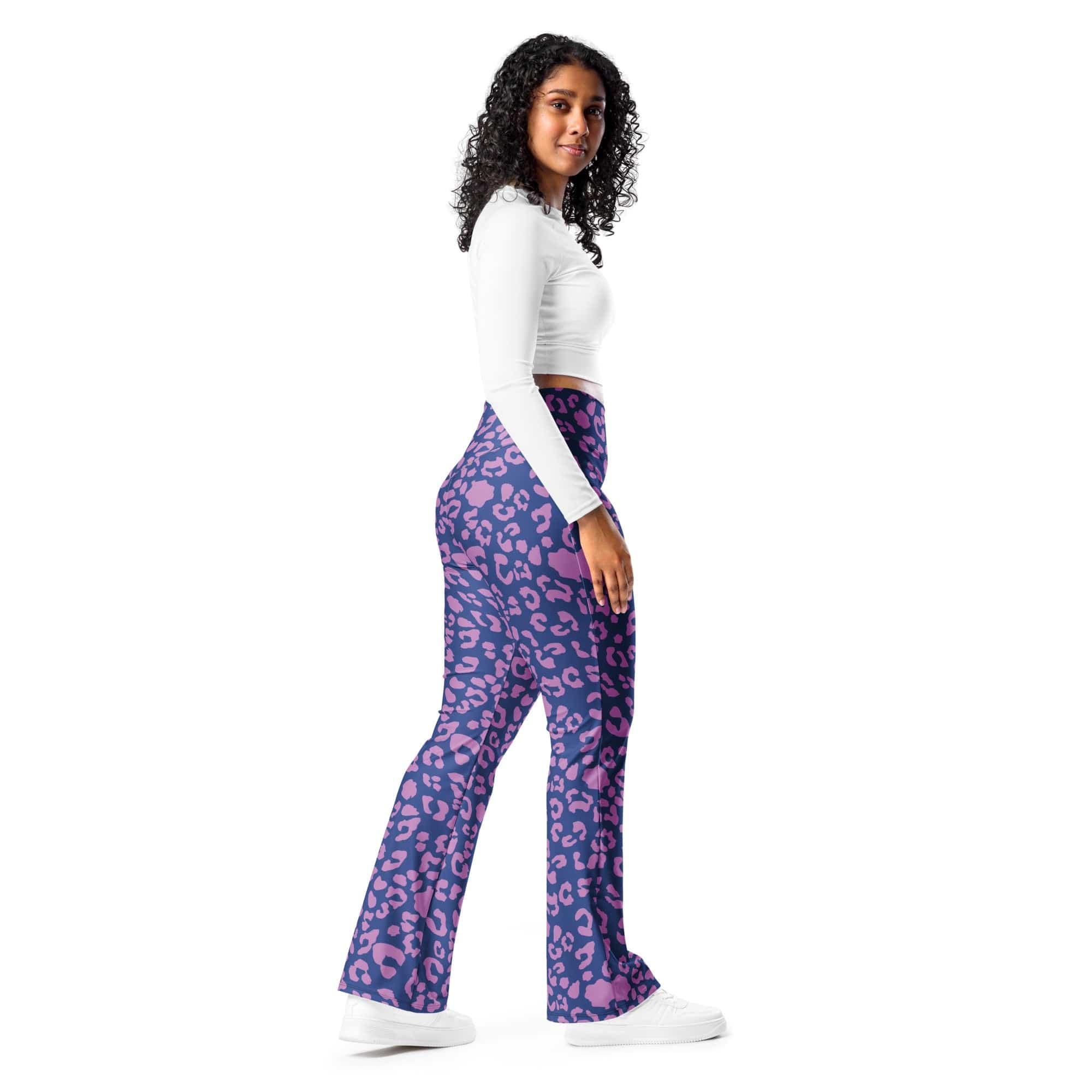 Purple Leopard Print Flare Leggings