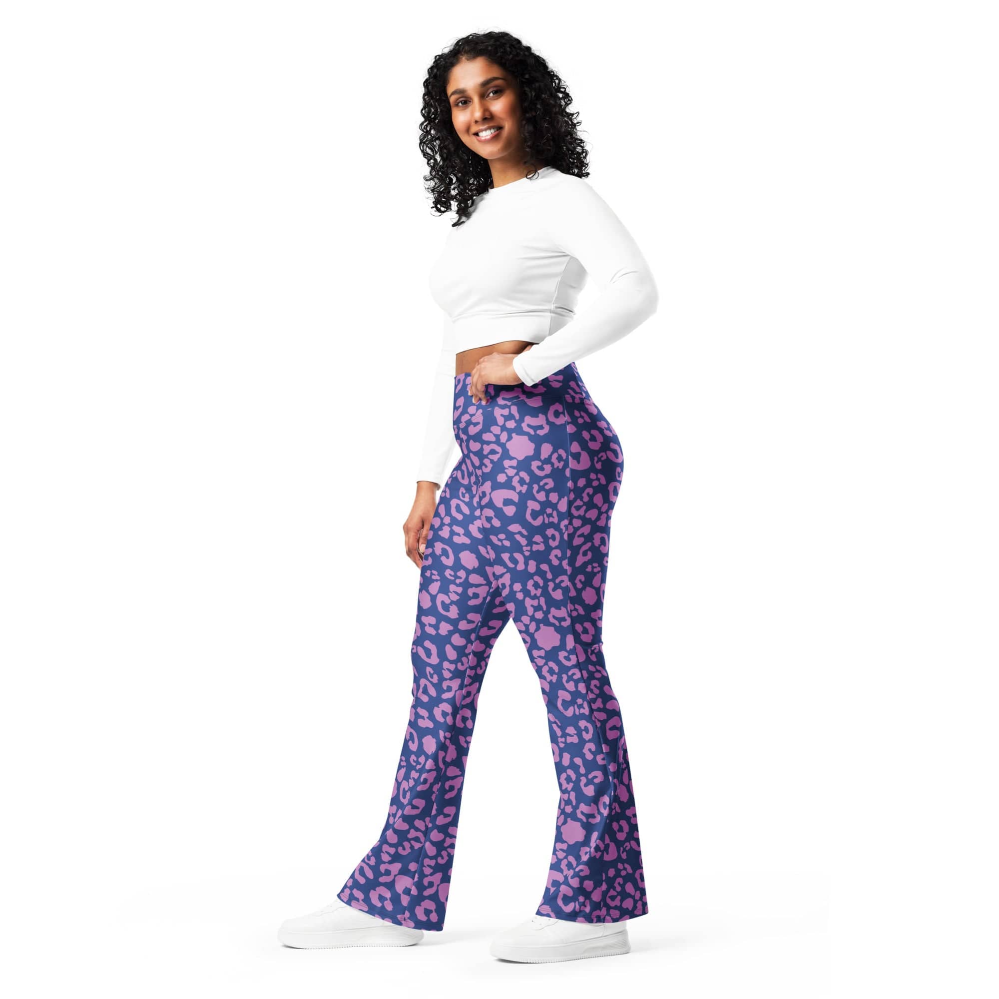 Purple Leopard Print Flare Leggings