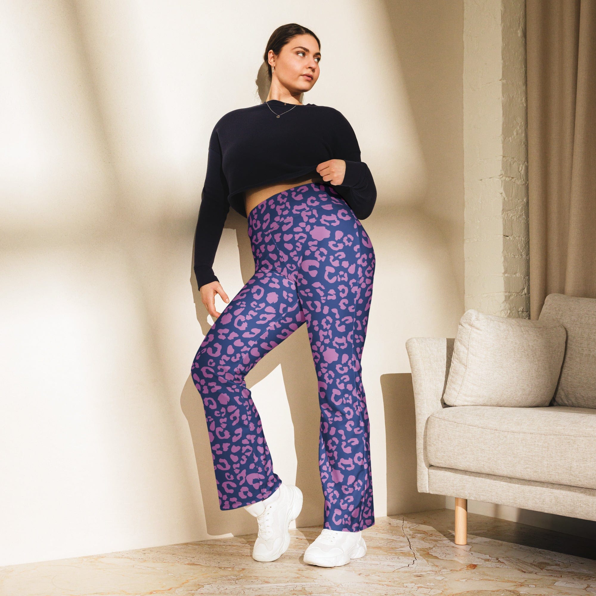 Purple Leopard Print Flare Leggings
