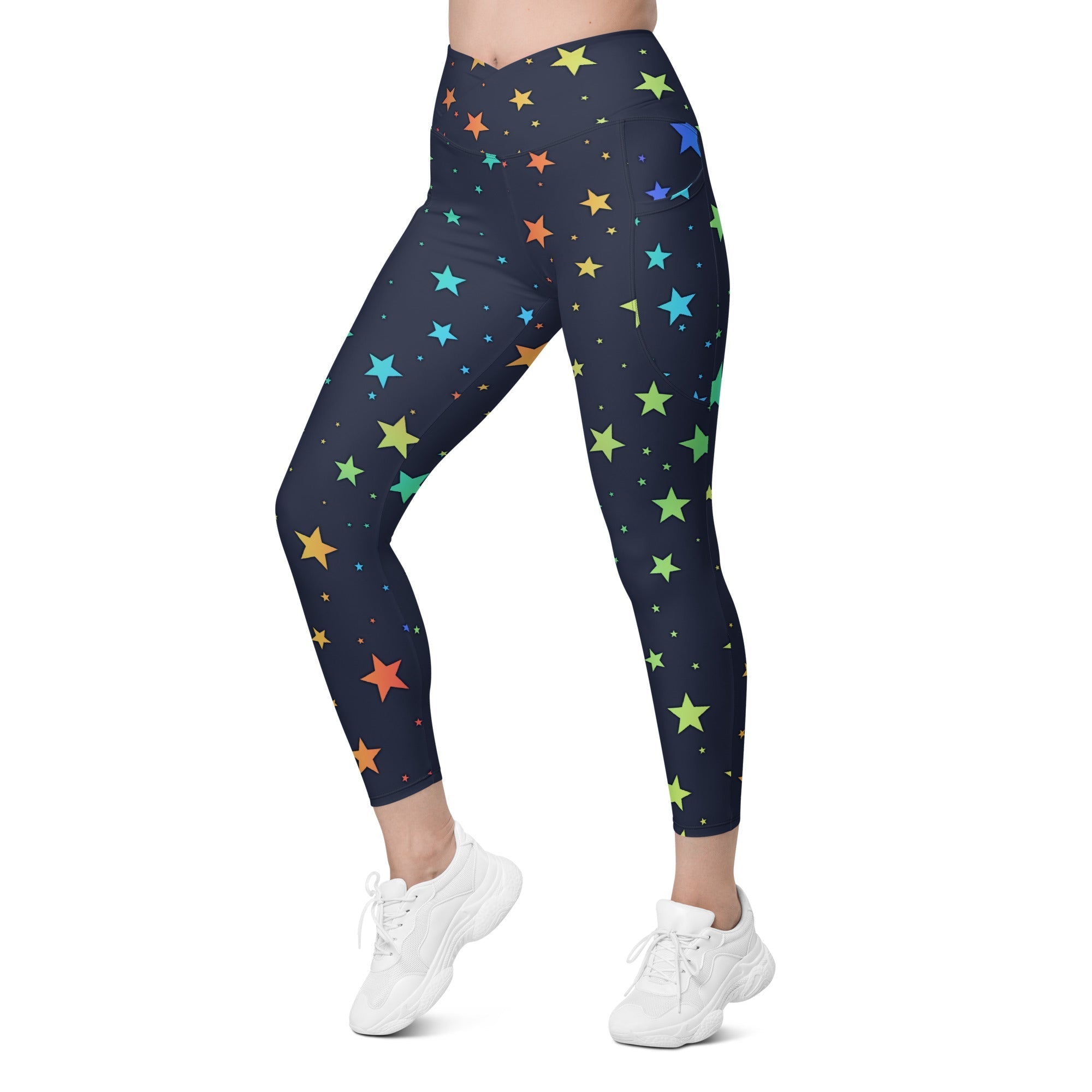 Rainbow Stars Crossover Leggings With Pockets
