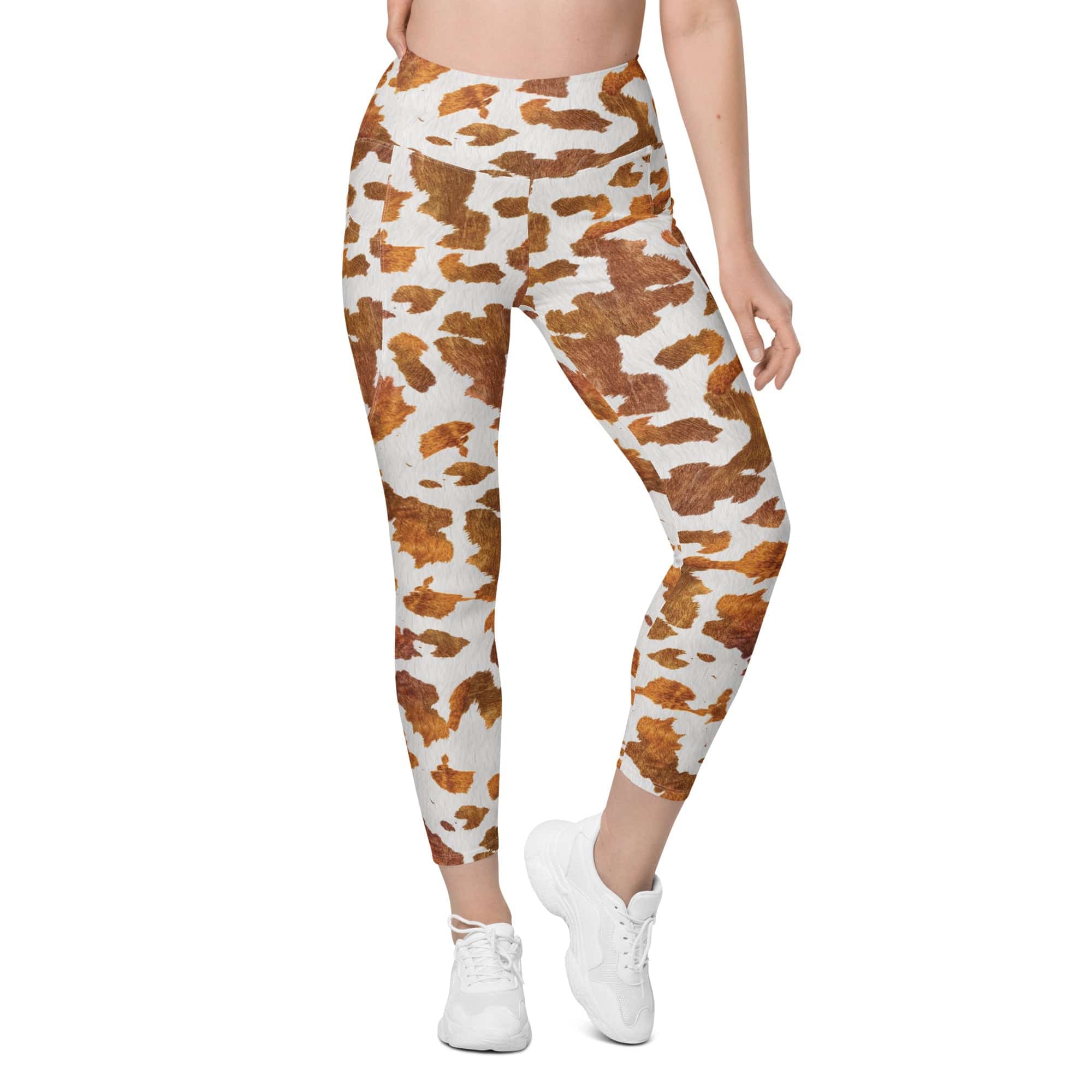 Realistic Cow Print Leggings With Pockets