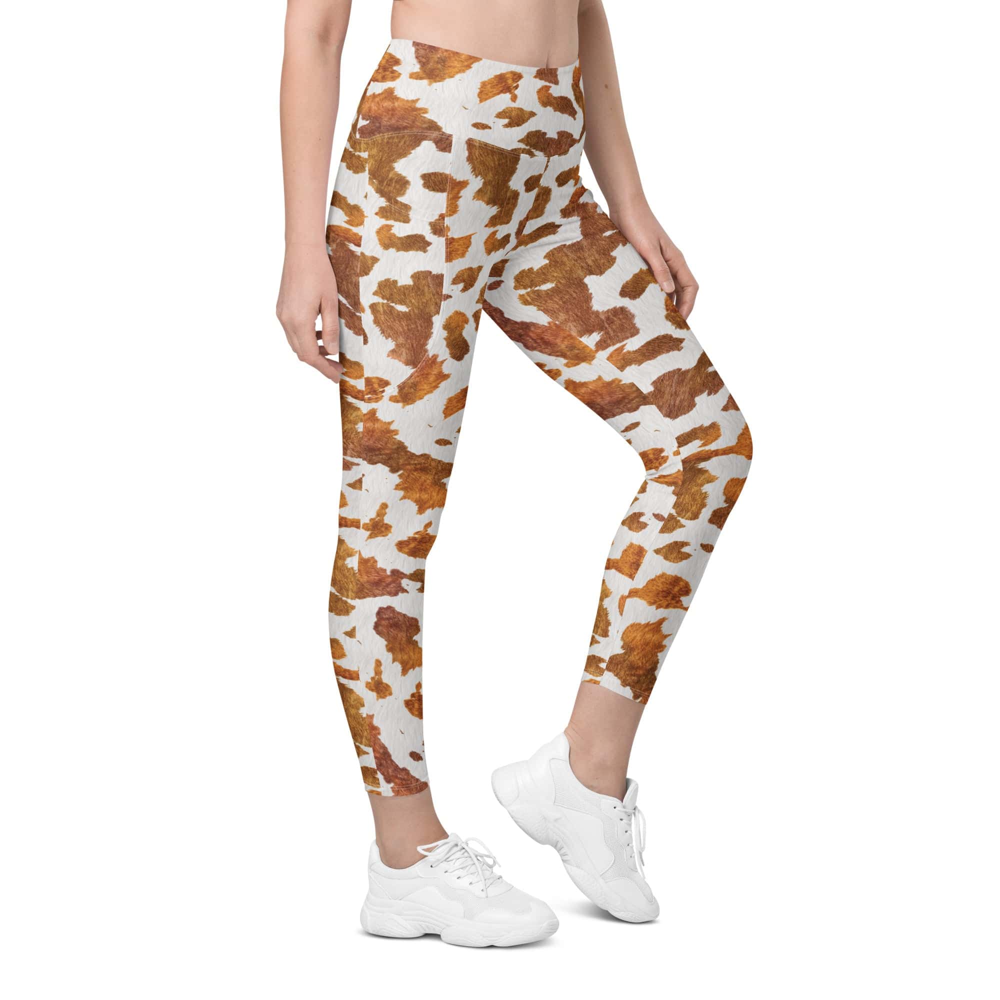 Realistic Cow Print Leggings With Pockets