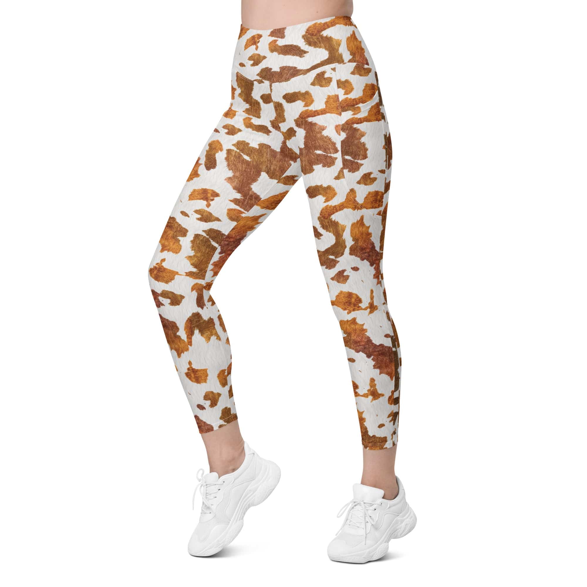 Realistic Cow Print Leggings With Pockets