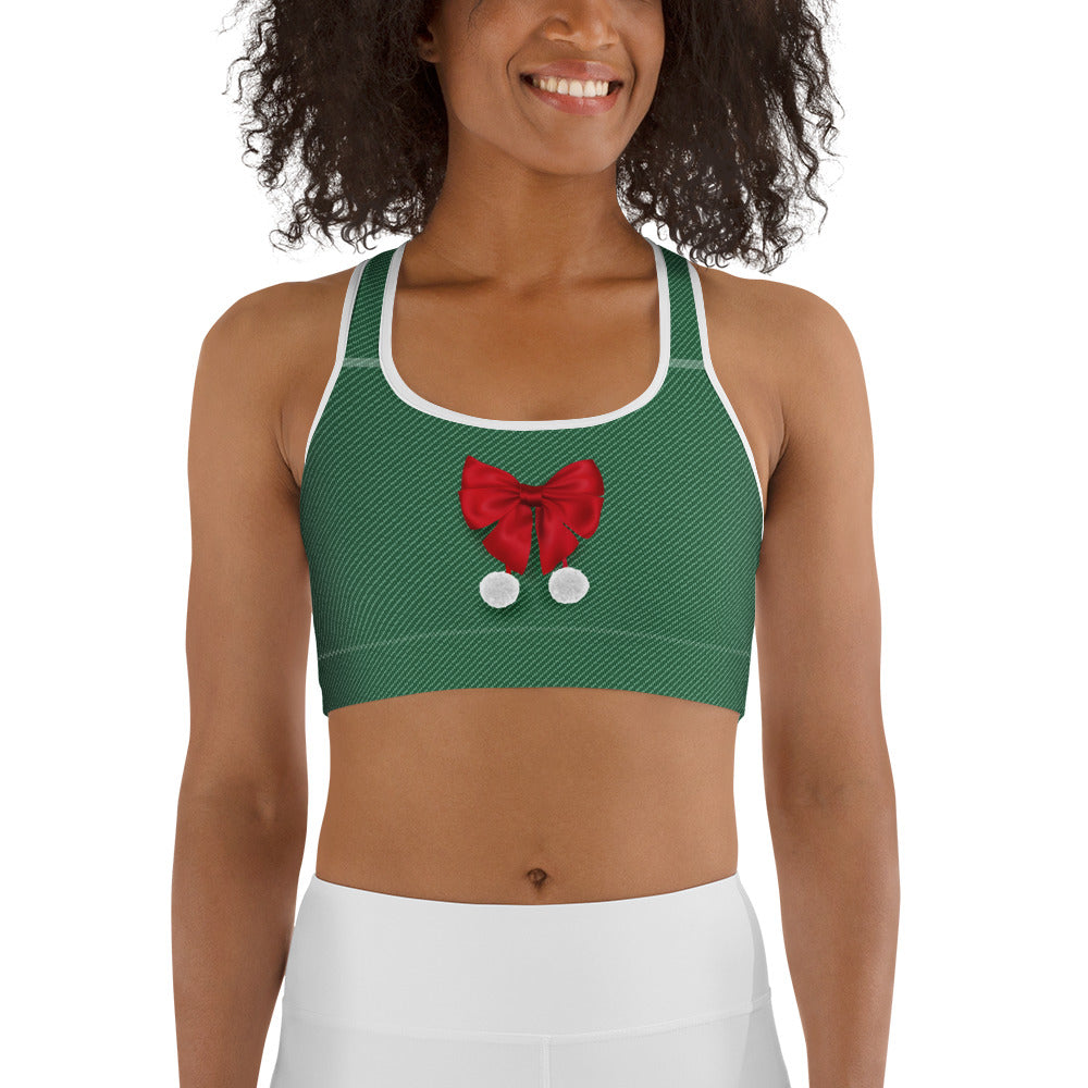 Red Christmas Bow Sports Bra