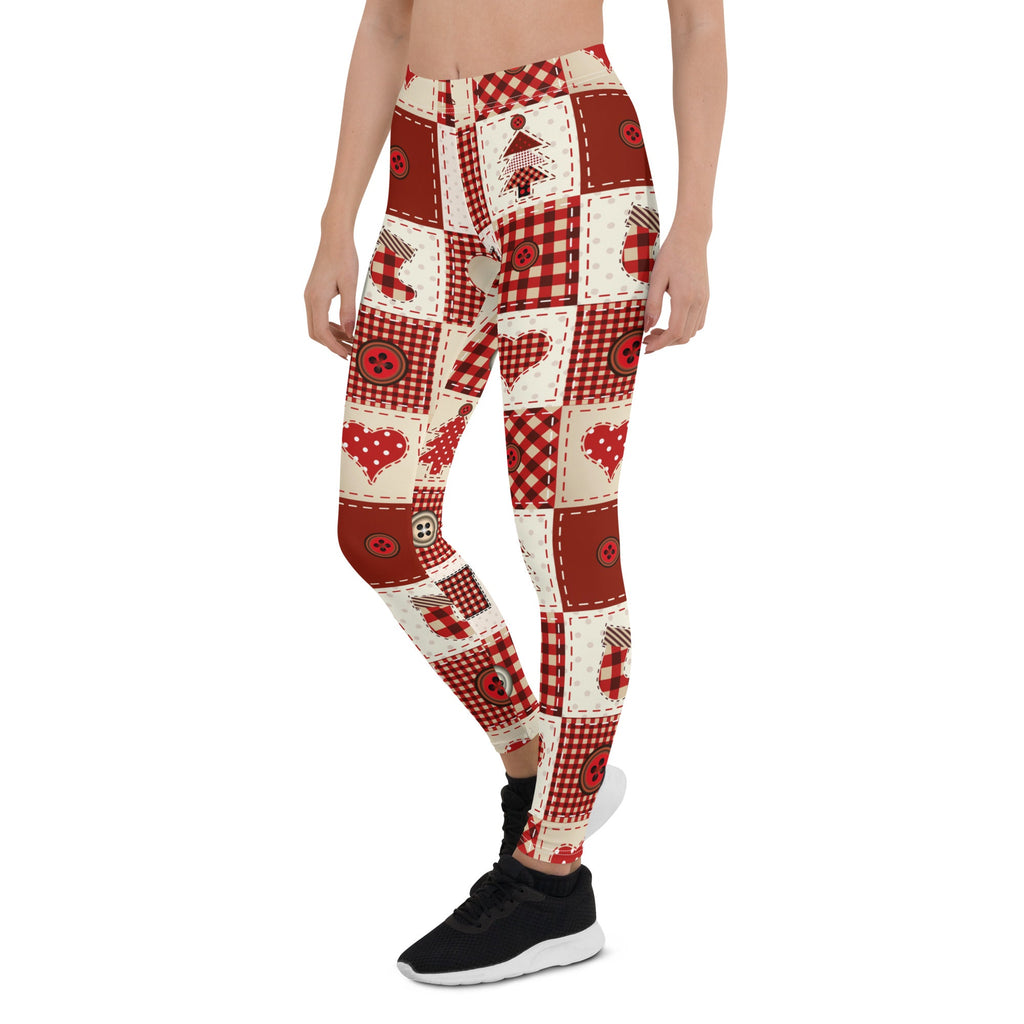 Red Christmas Patchwork Leggings