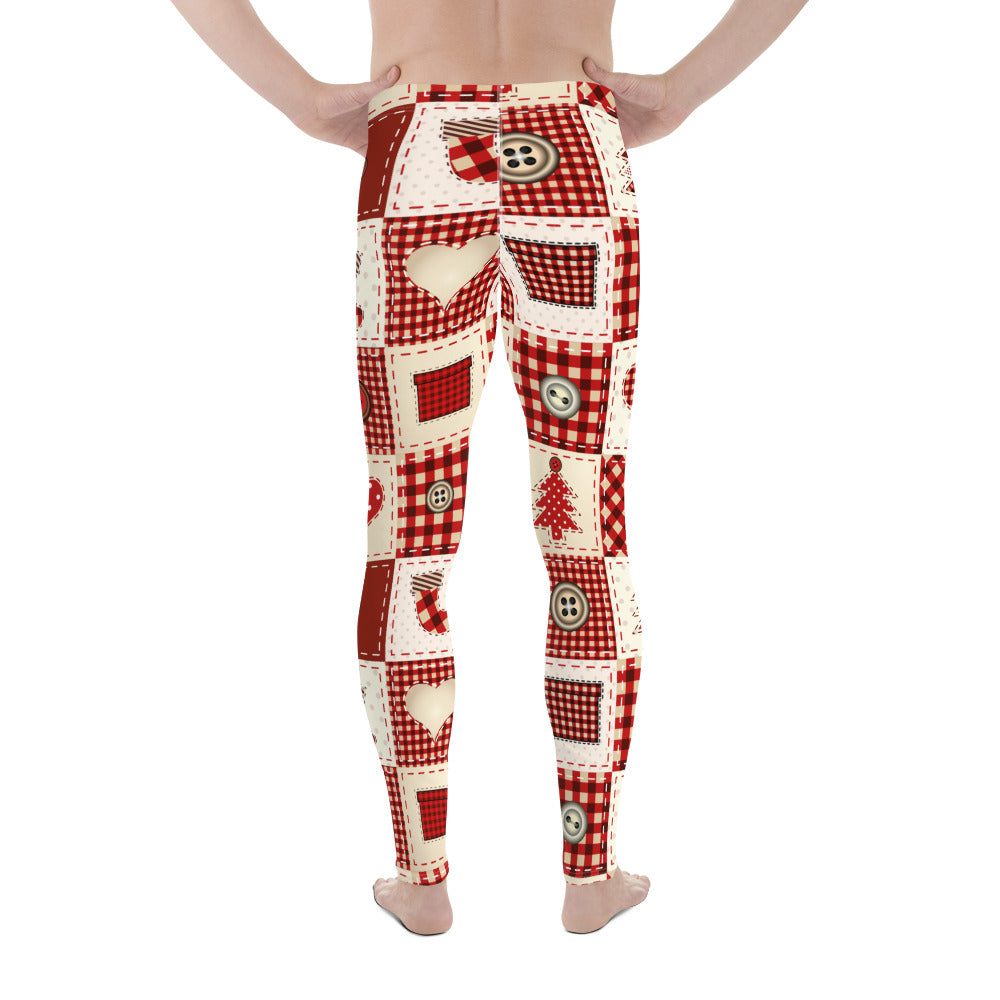 Red Christmas Patchwork Men's Leggings