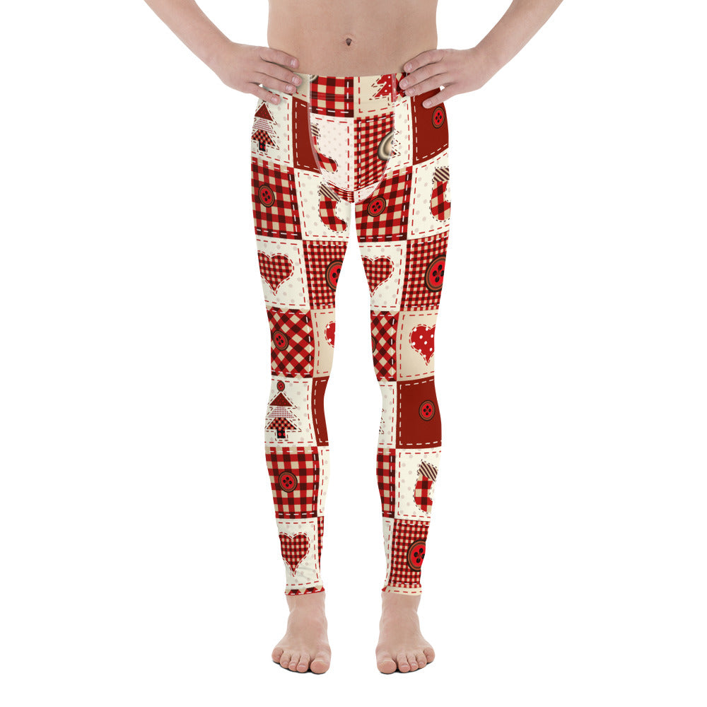 Red Christmas Patchwork Men's Leggings