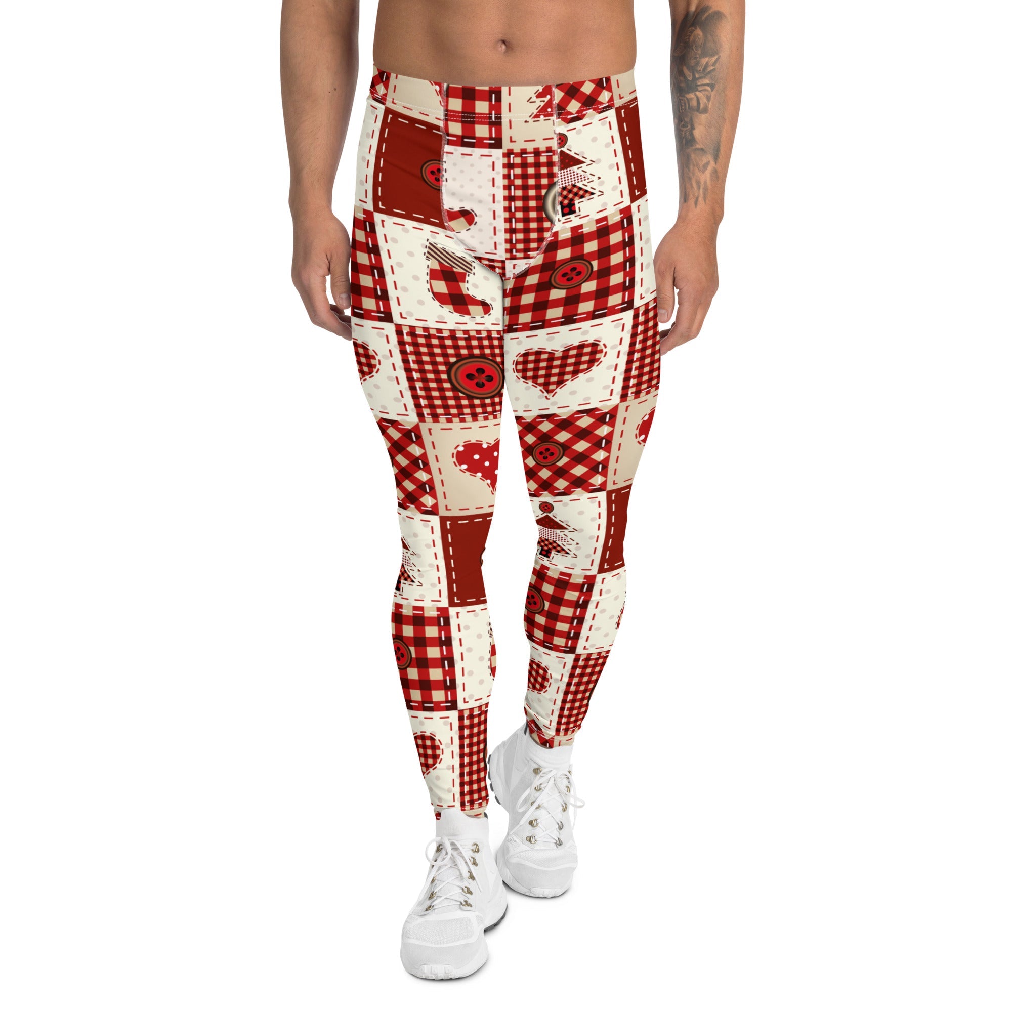 Red Christmas Patchwork Men's Leggings