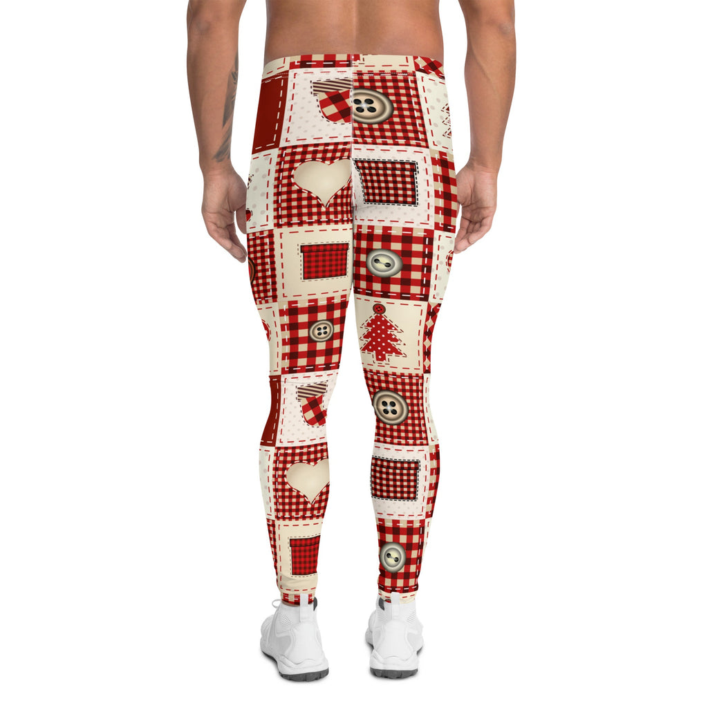 Red Christmas Patchwork Men's Leggings