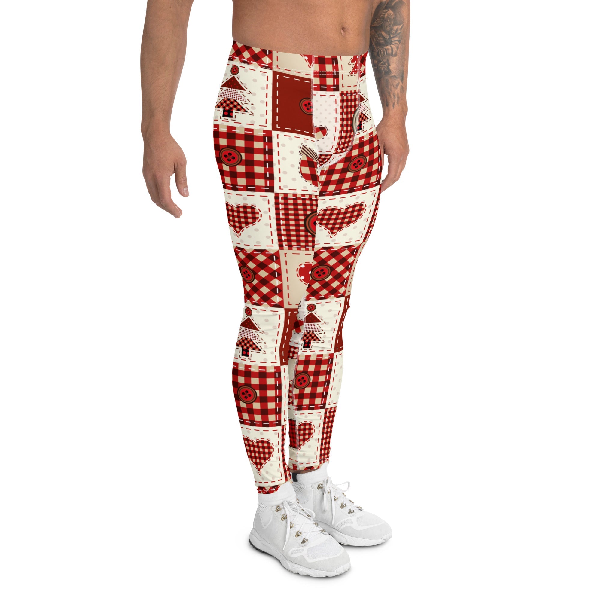 Red Christmas Patchwork Men's Leggings