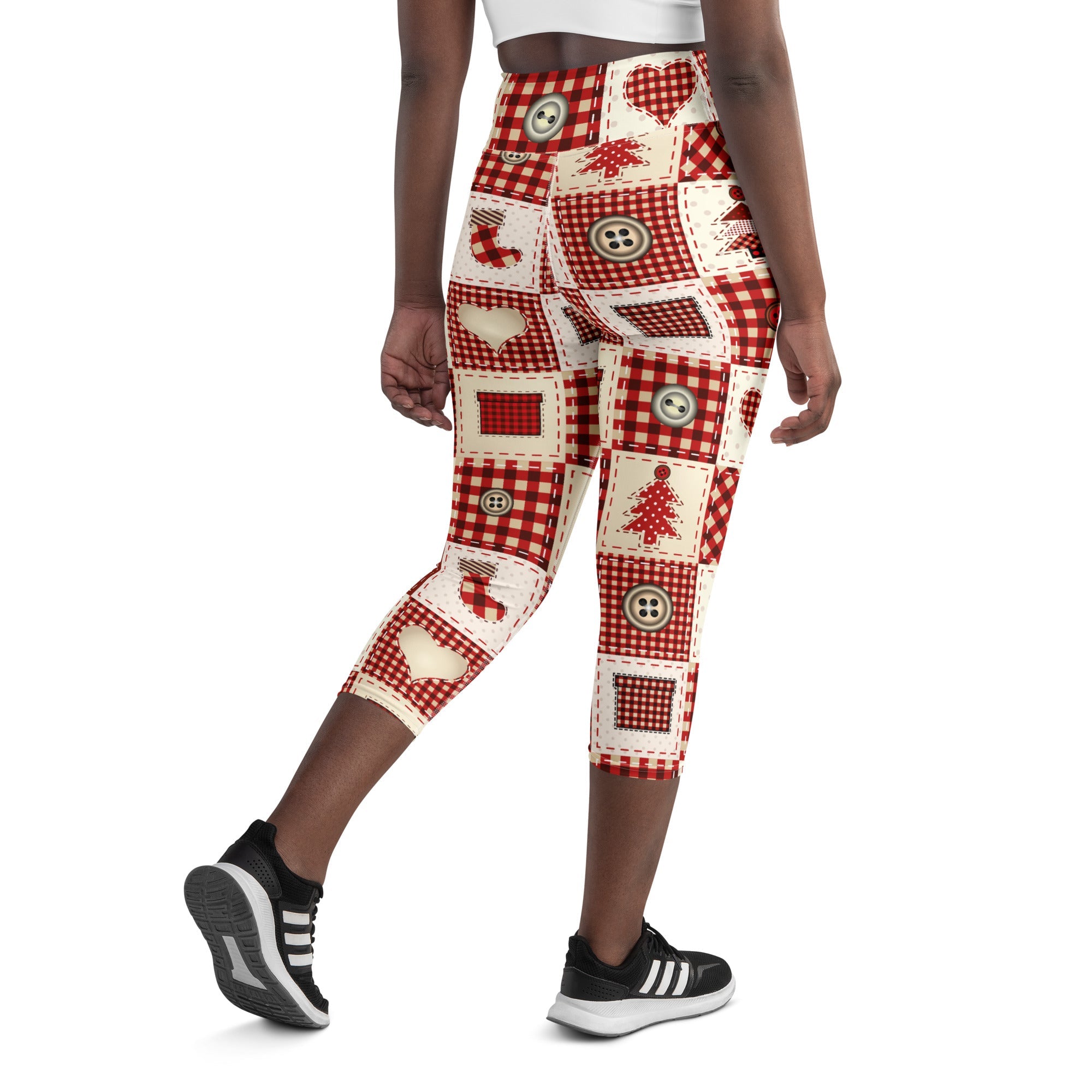Red Christmas Patchwork Yoga Capris