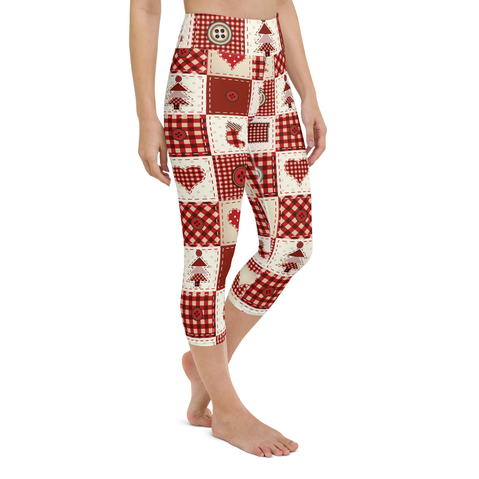 Red Christmas Patchwork Yoga Capris