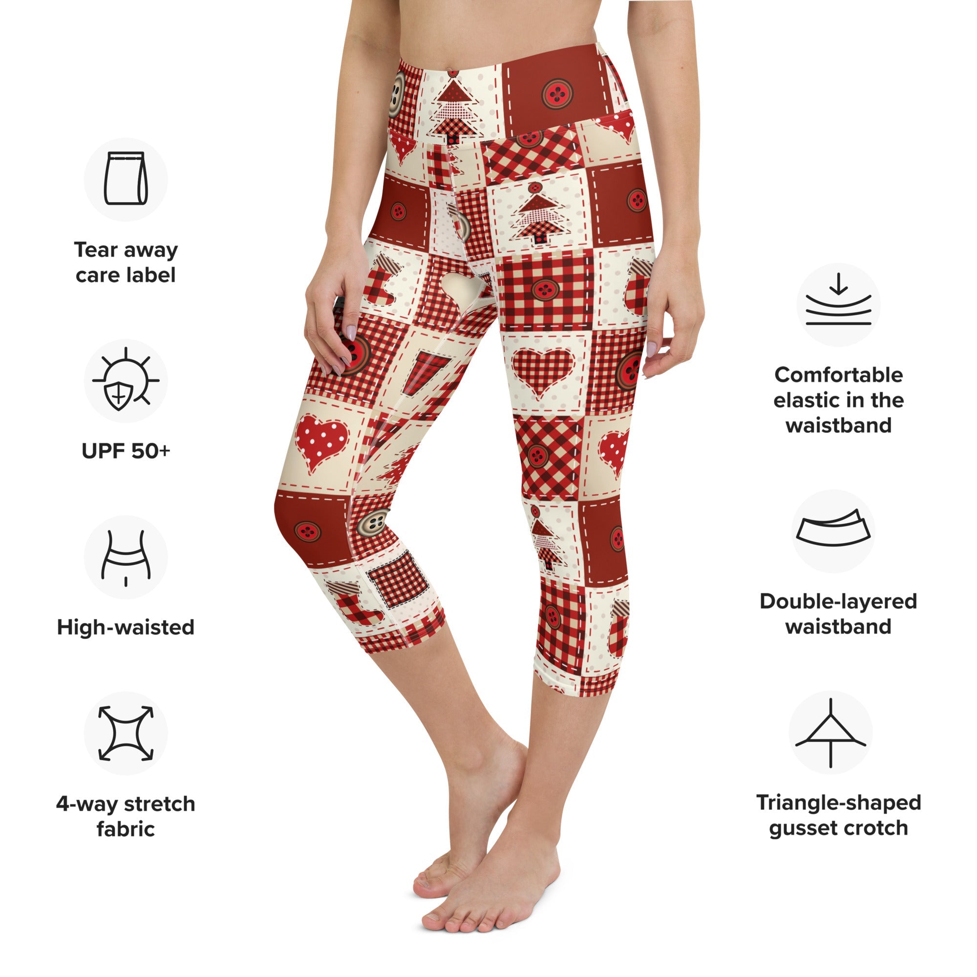 Red Christmas Patchwork Yoga Capris