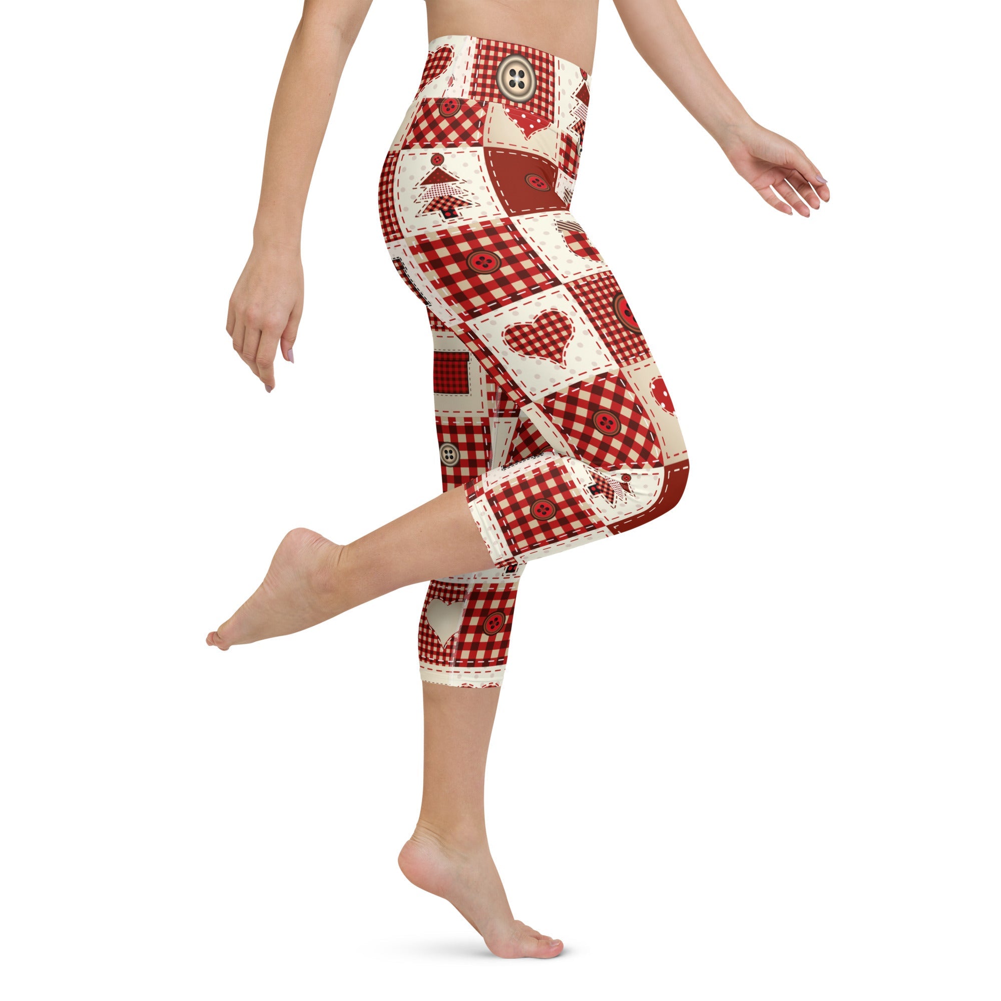 Red Christmas Patchwork Yoga Capris