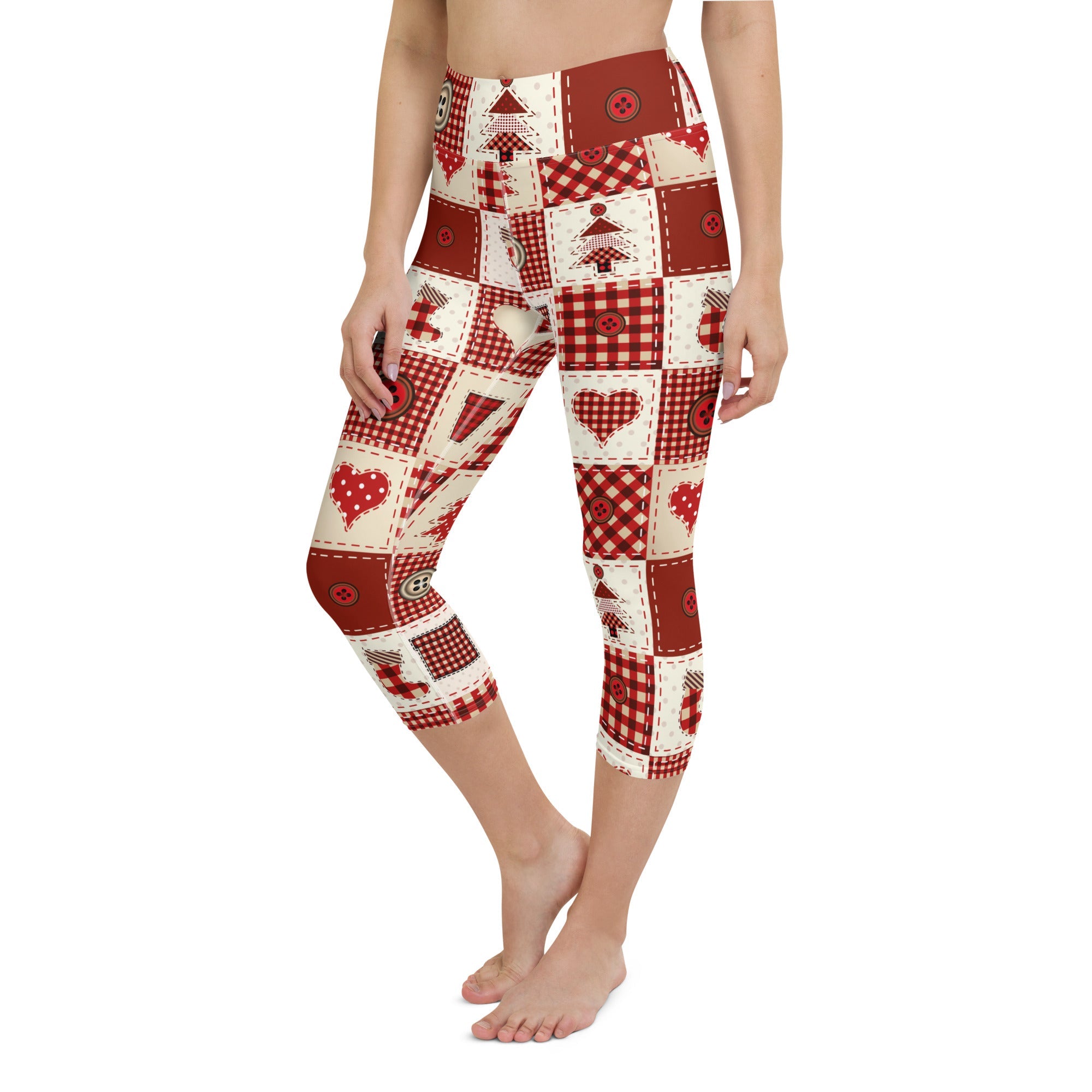 Red Christmas Patchwork Yoga Capris