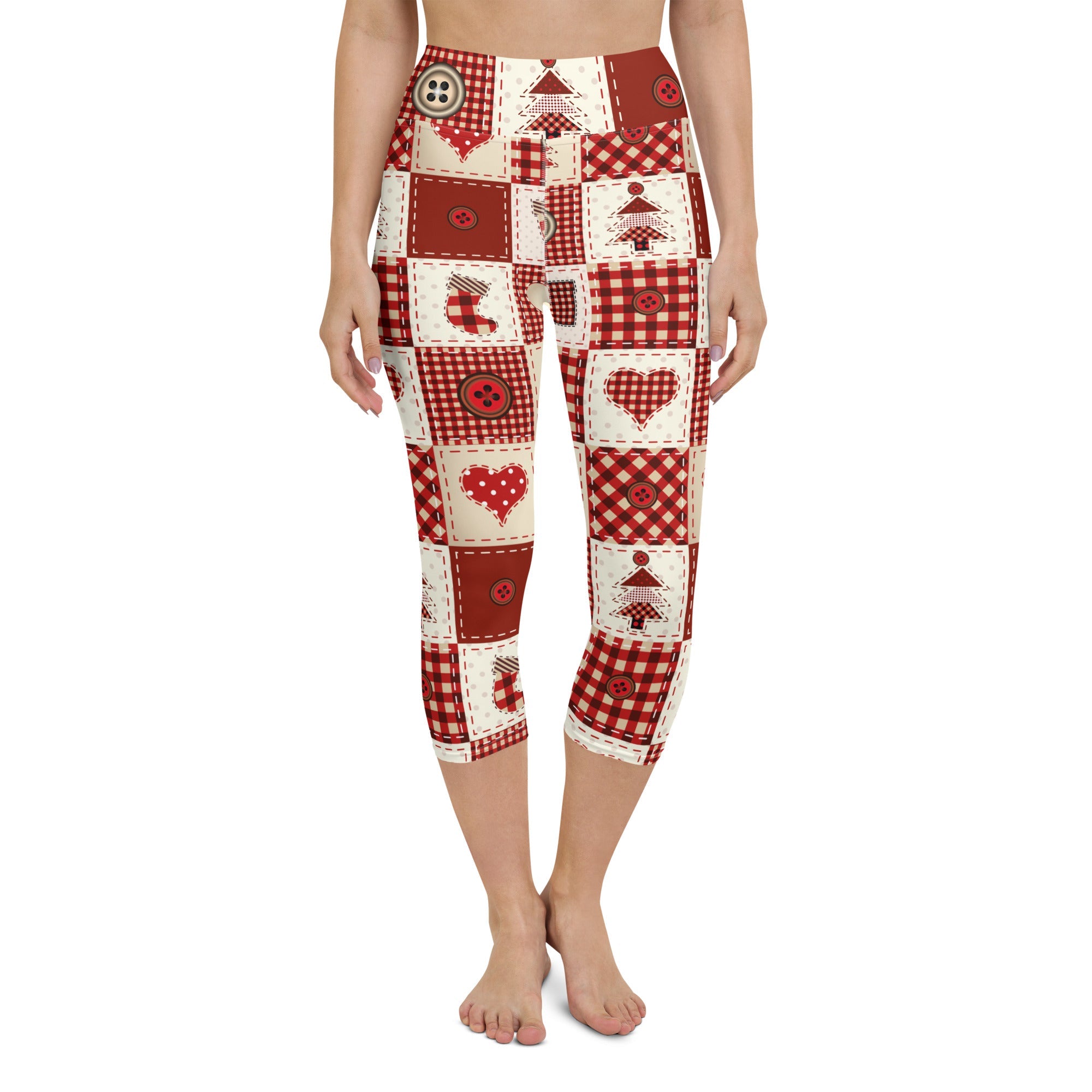 Red Christmas Patchwork Yoga Capris