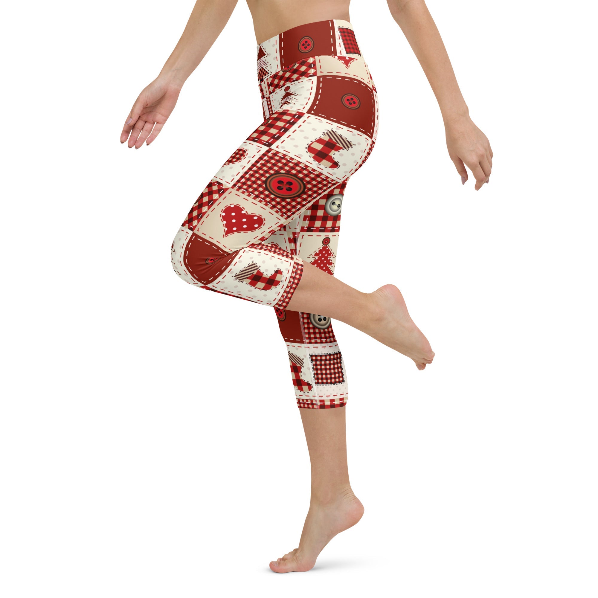 Red Christmas Patchwork Yoga Capris
