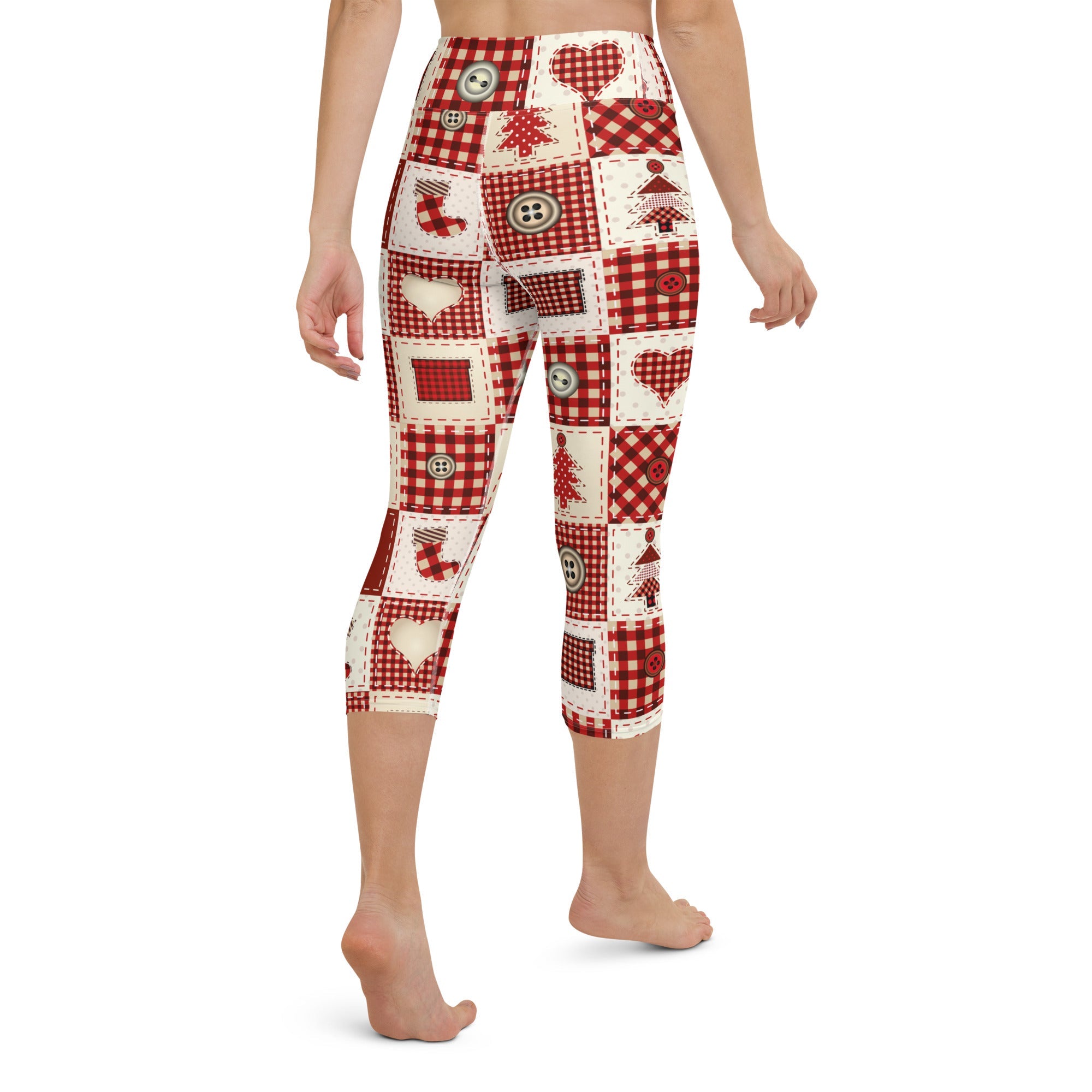 Red Christmas Patchwork Yoga Capris