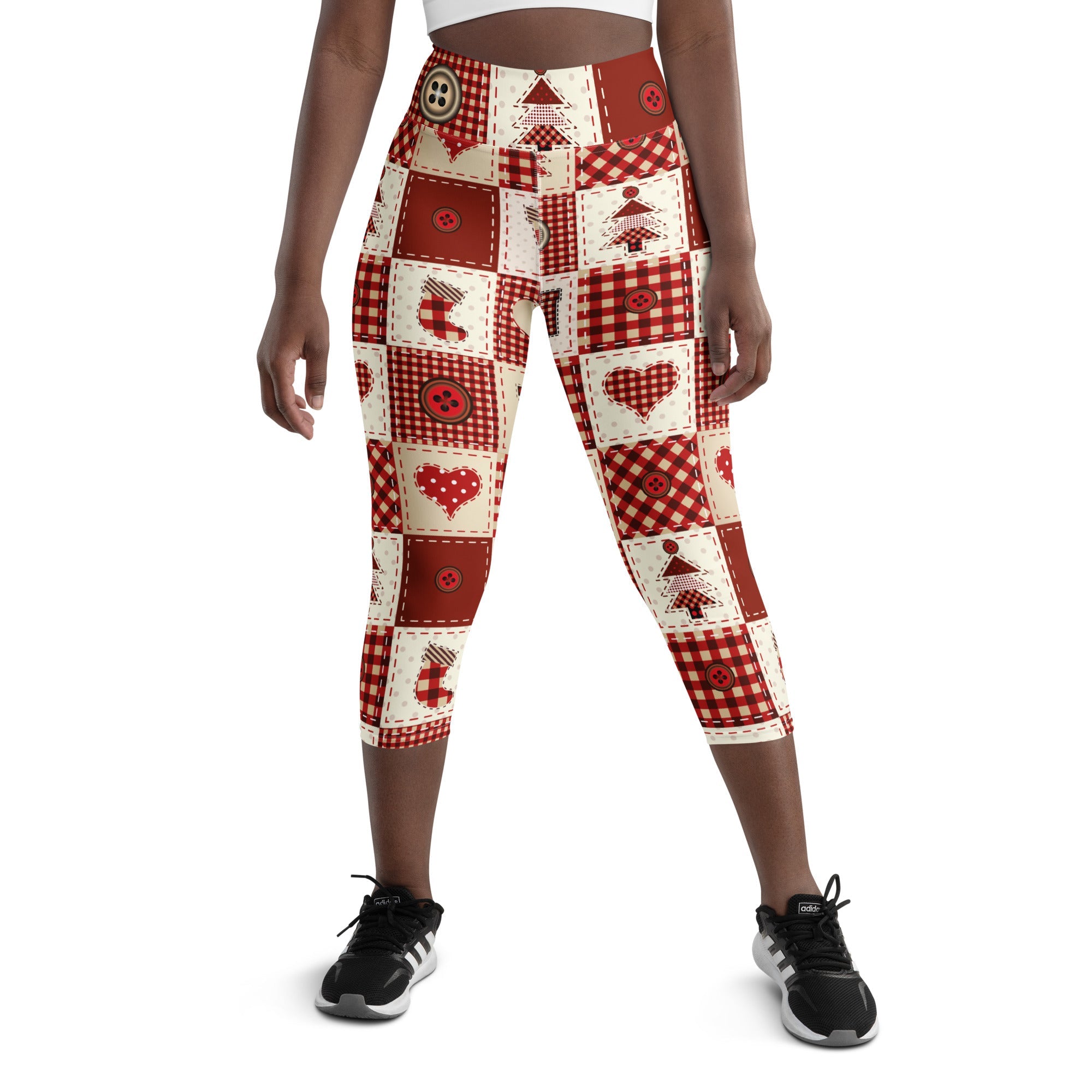 Red Christmas Patchwork Yoga Capris