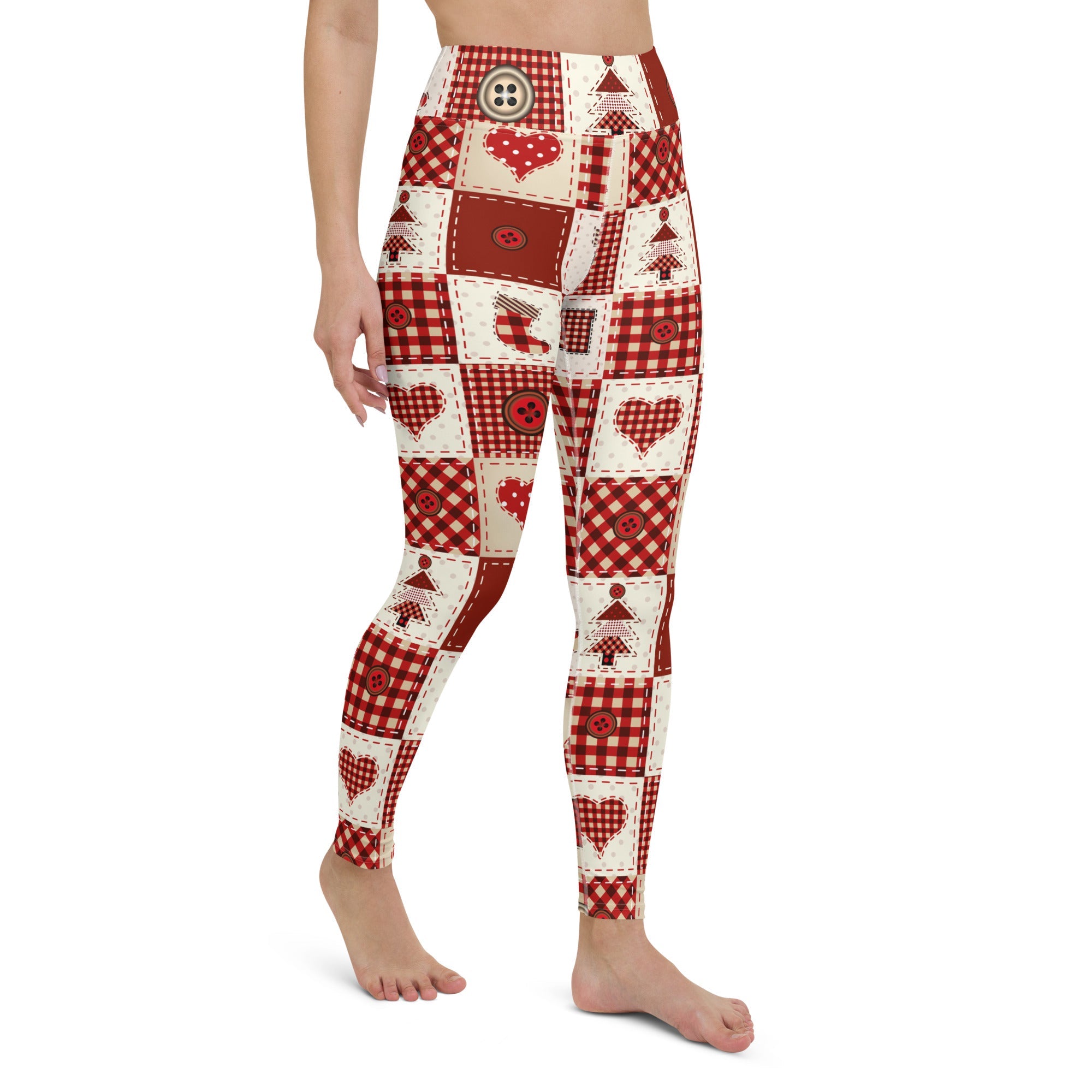 Red Christmas Patchwork Yoga Leggings