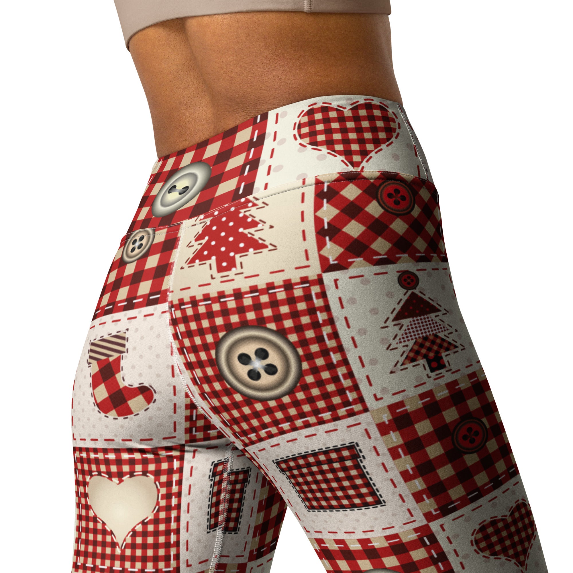 Red Christmas Patchwork Yoga Leggings