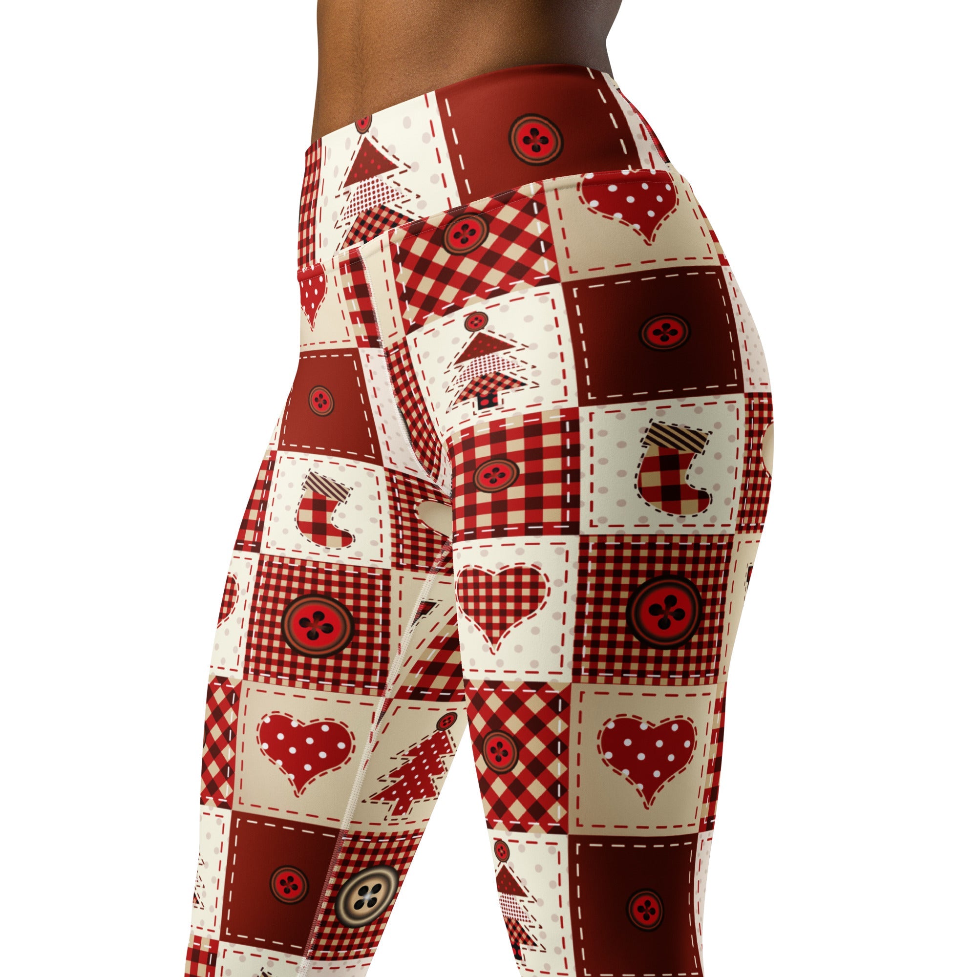 Red Christmas Patchwork Yoga Leggings