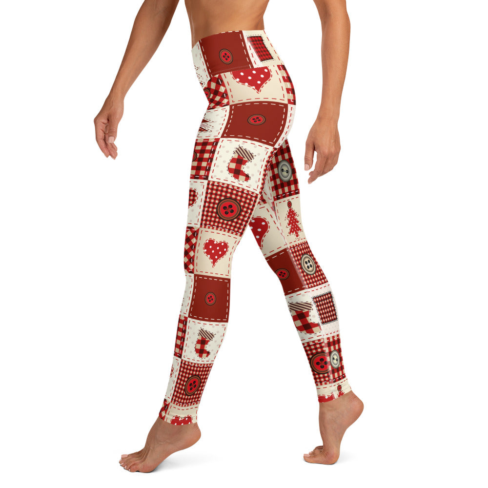 Red Christmas Patchwork Yoga Leggings