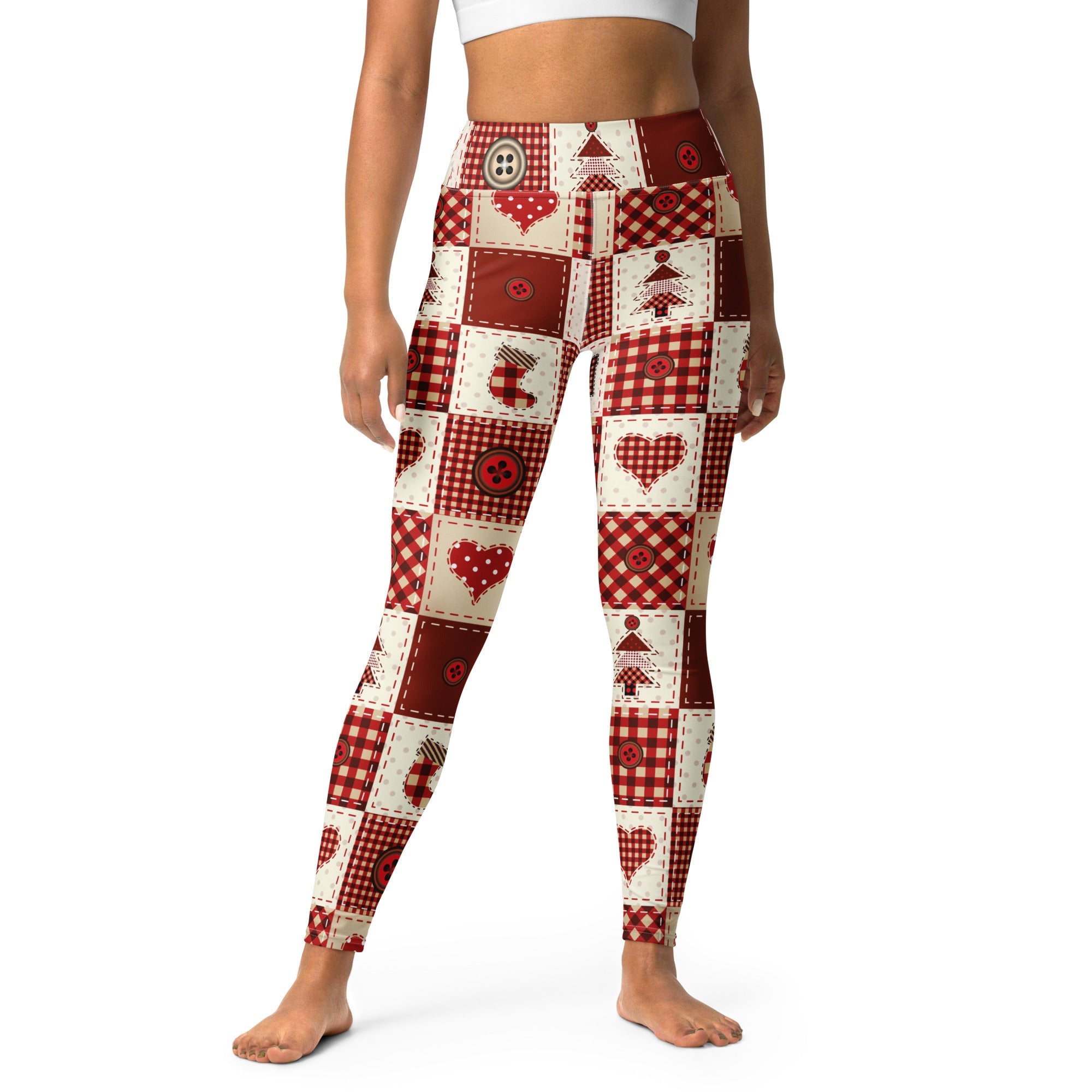 Red Christmas Patchwork Yoga Leggings