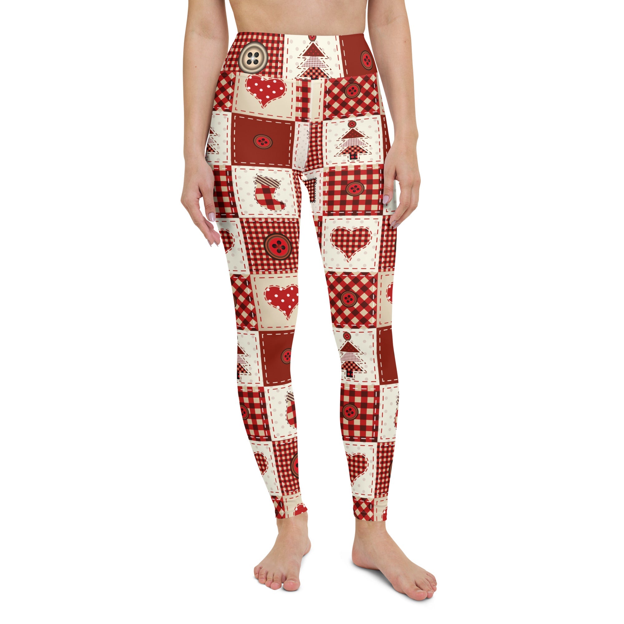 Red Christmas Patchwork Yoga Leggings