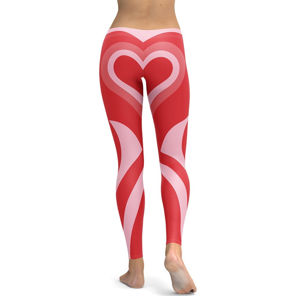 Valentines Day Leggings for Women High Waisted Elastic Love Red