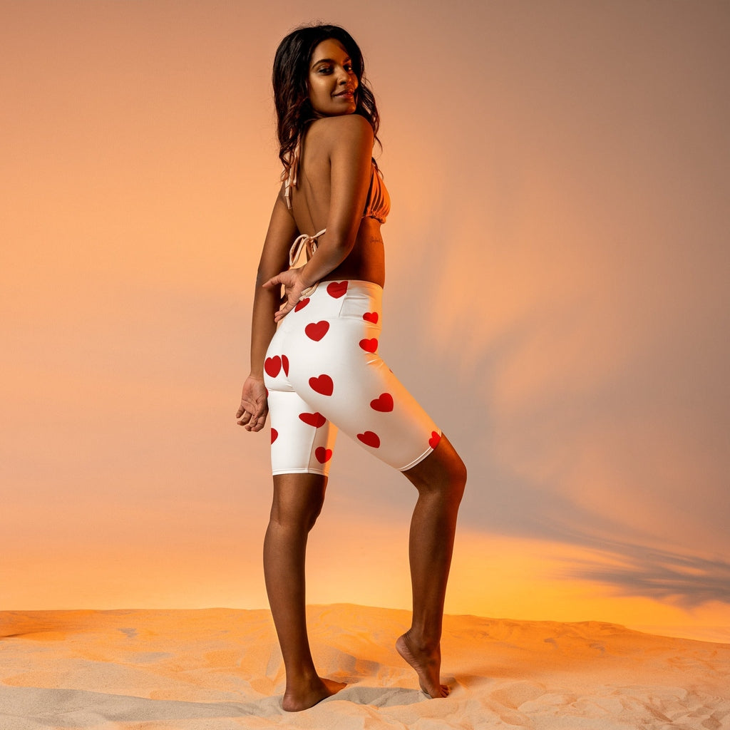 Red Hearts Biker Shorts
