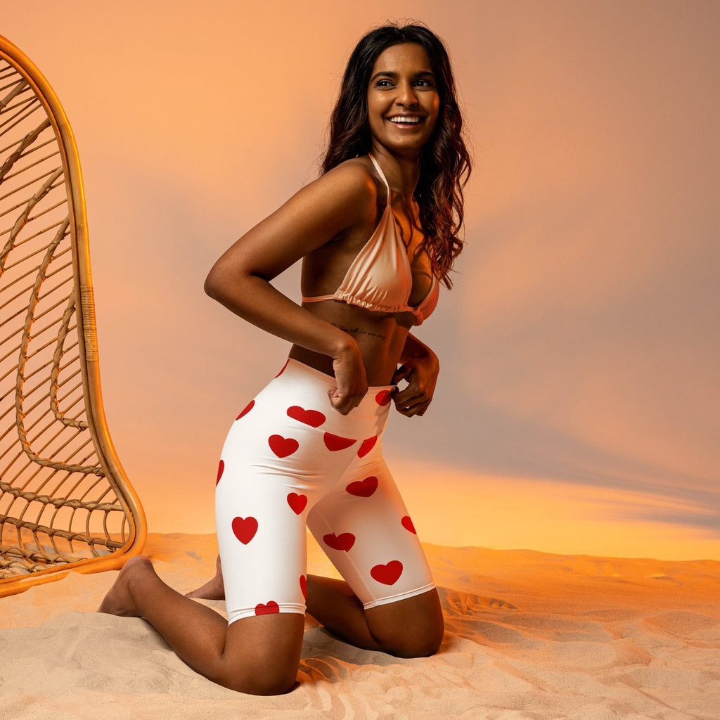 Red Hearts Biker Shorts