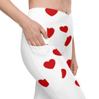 Red Hearts Crossover Leggings With Pockets