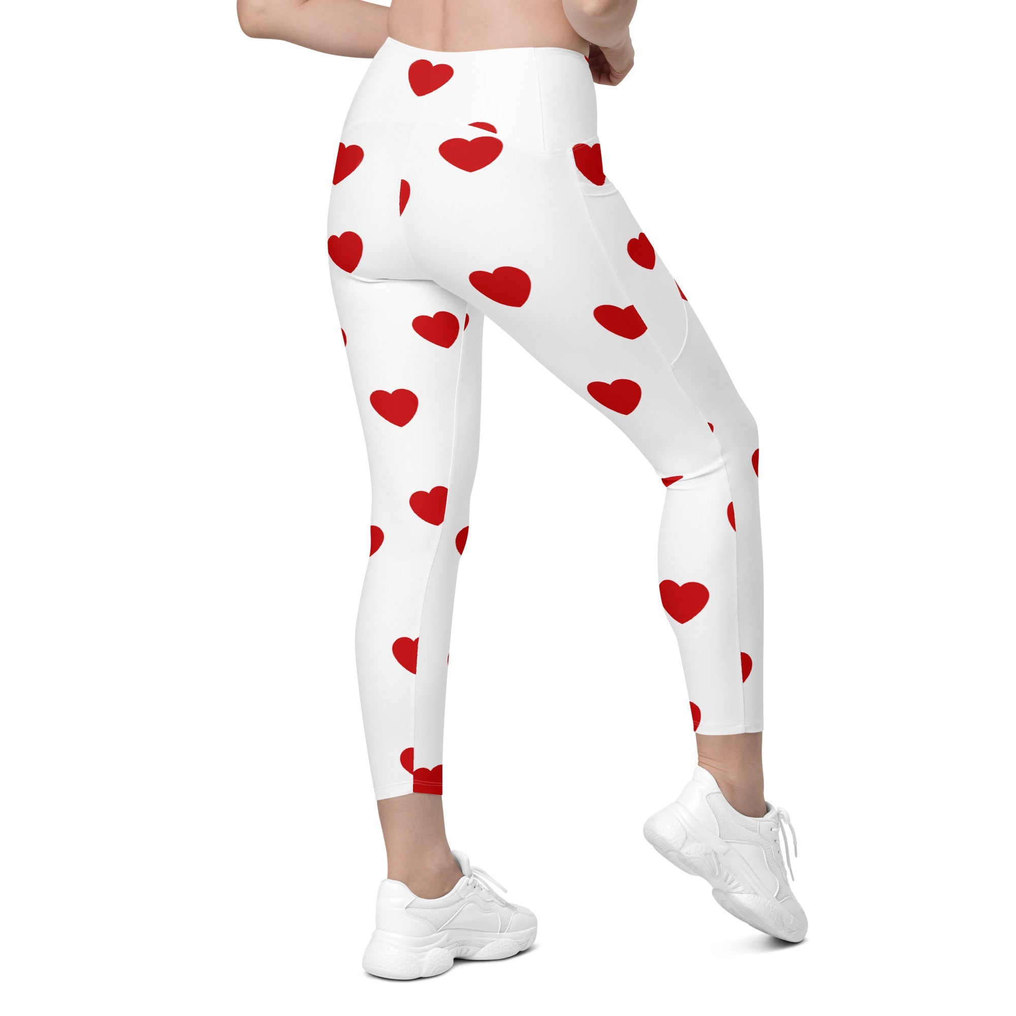 Red Hearts Crossover Leggings With Pockets