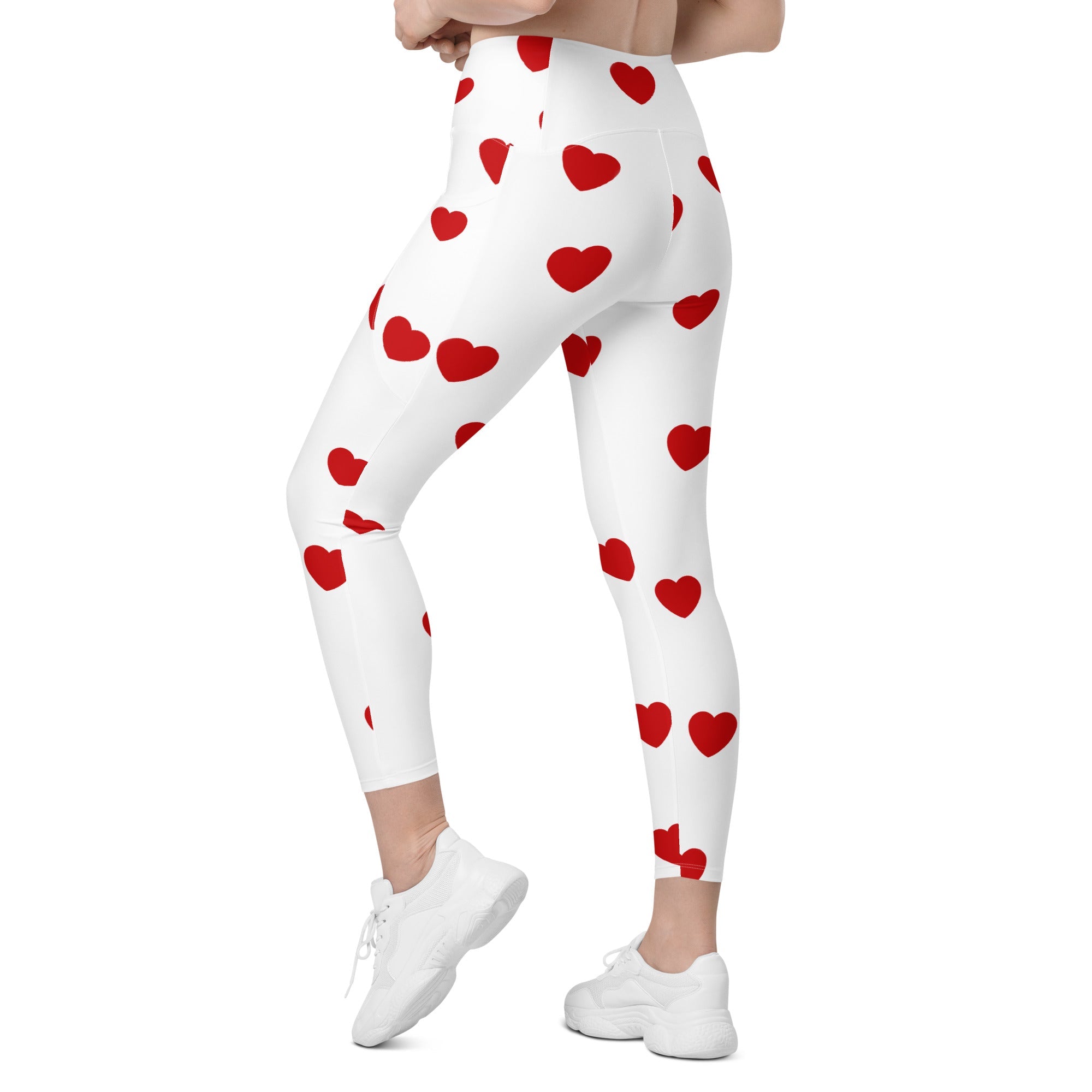 Red Hearts Crossover Leggings With Pockets