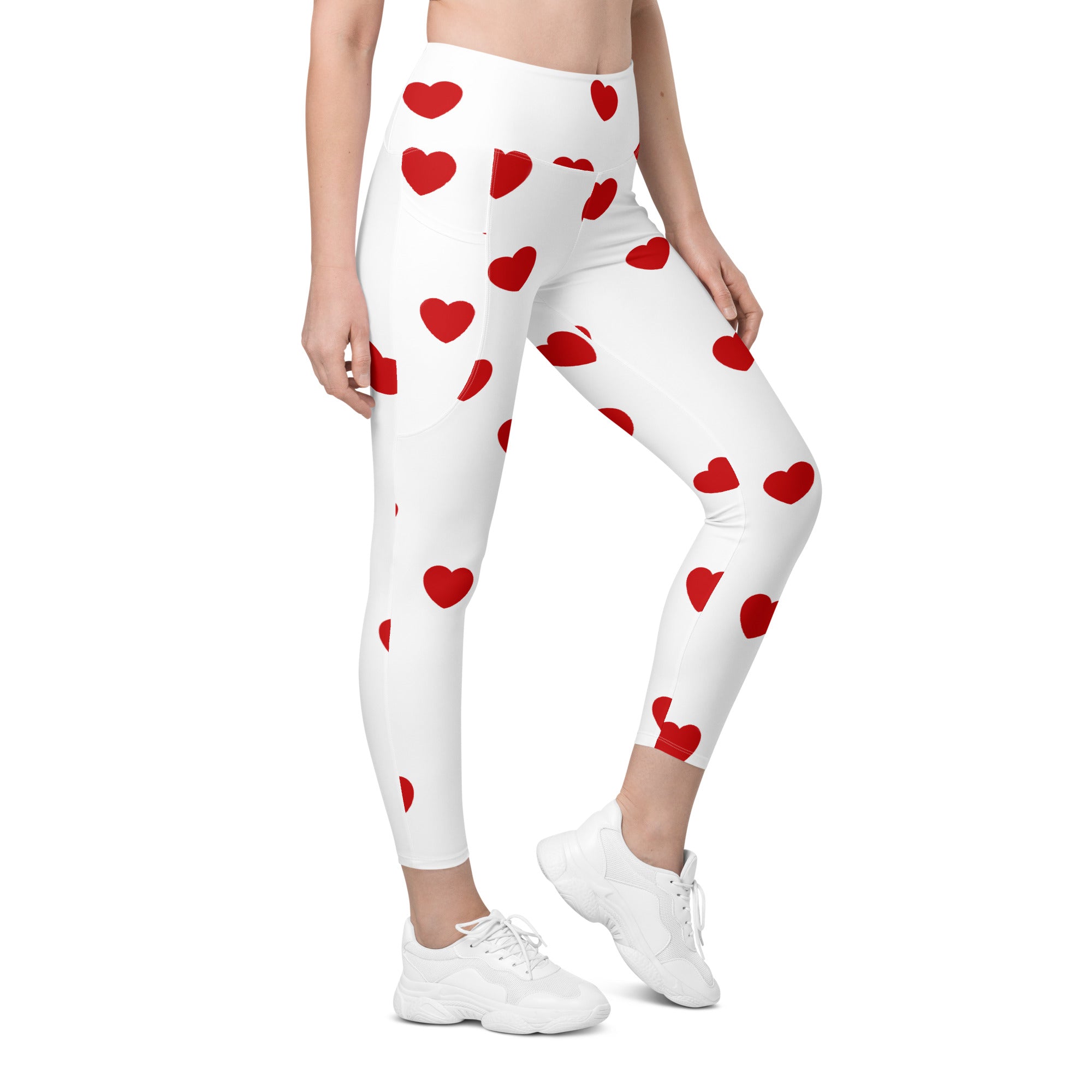 Red Hearts Leggings With Pockets