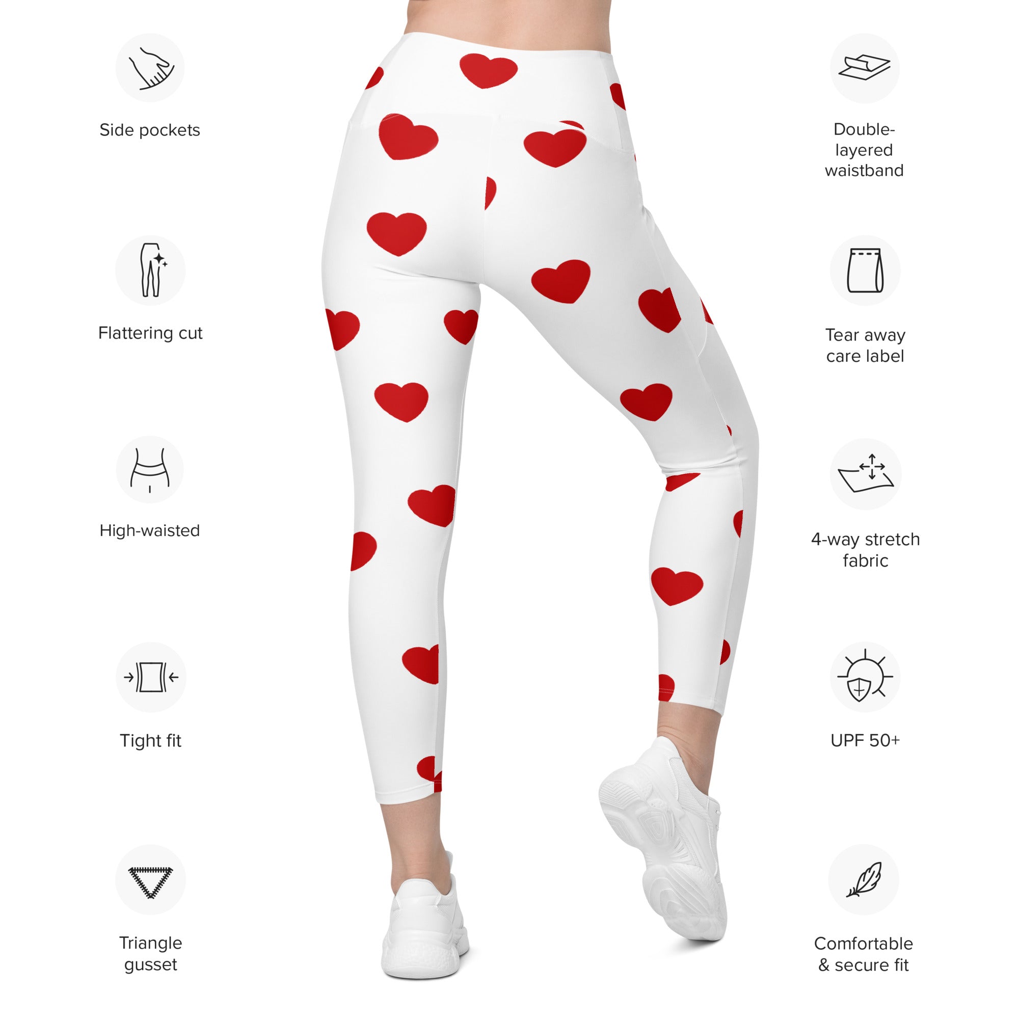 Red Hearts Leggings With Pockets