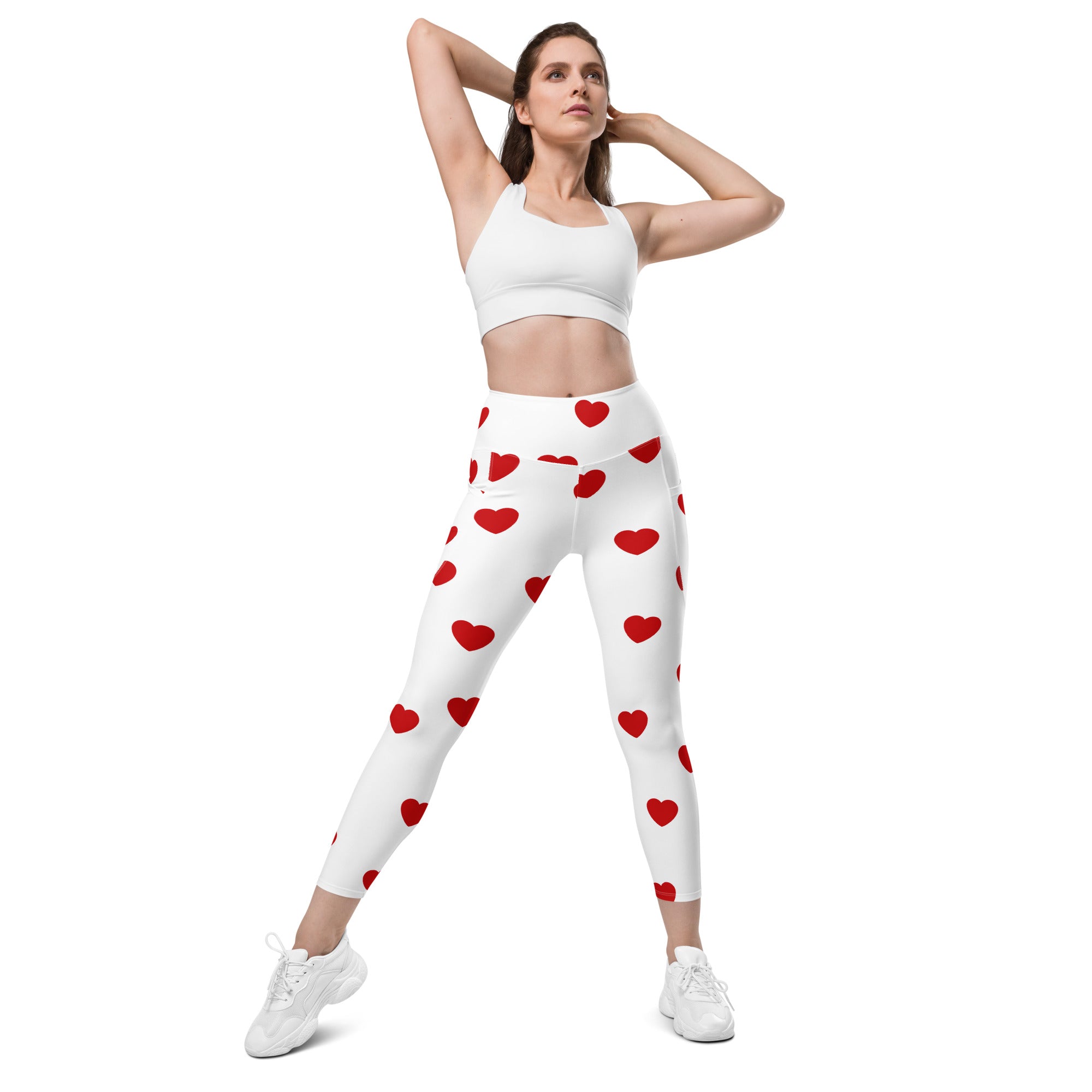 Red Hearts Leggings With Pockets