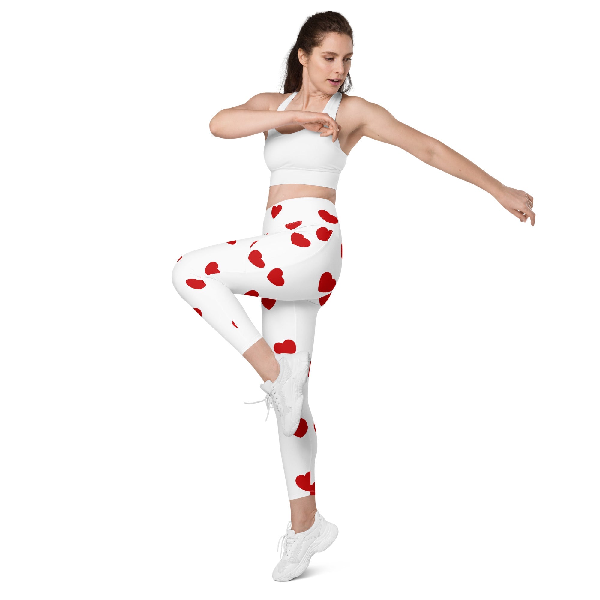 Red Hearts Leggings With Pockets