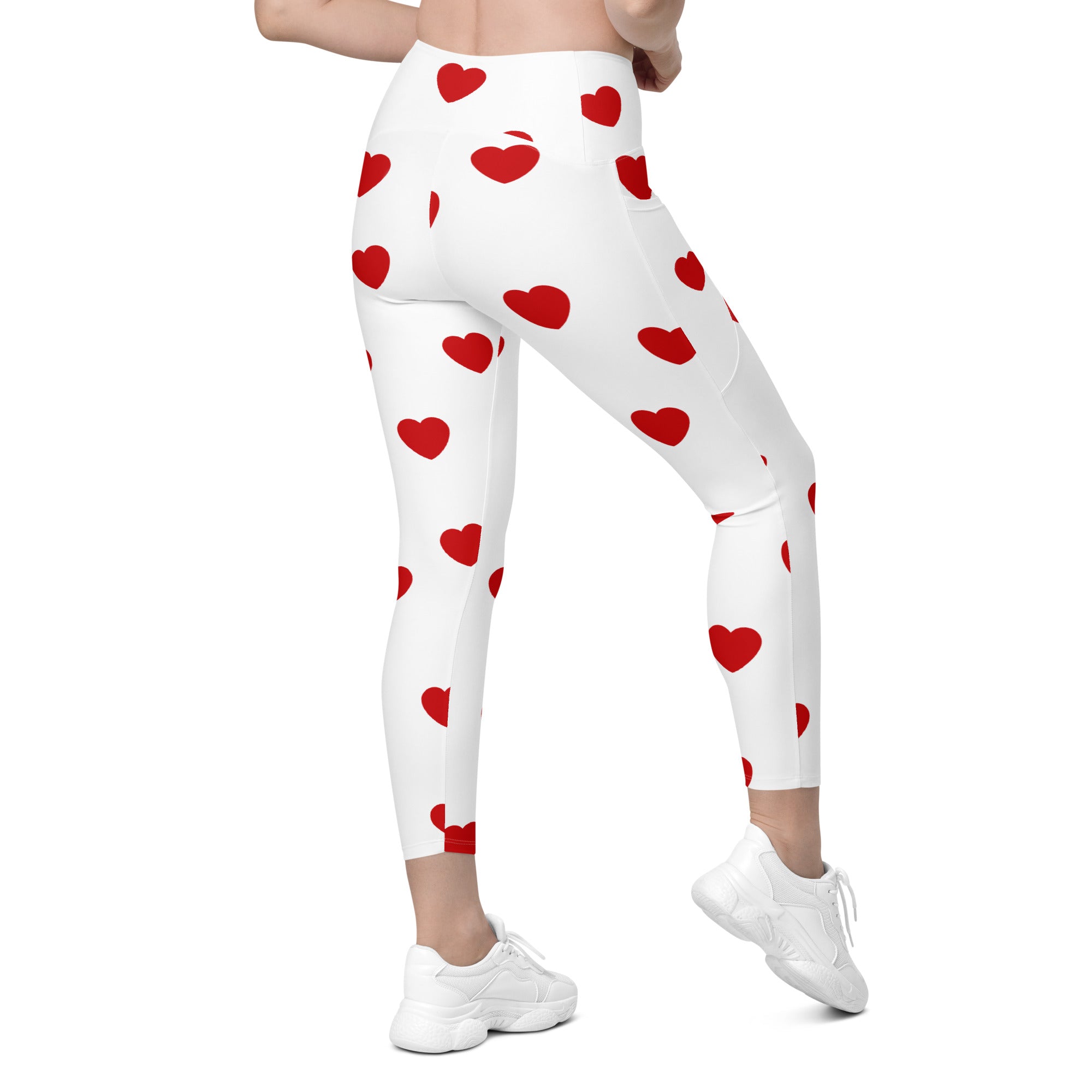 Red Hearts Leggings With Pockets