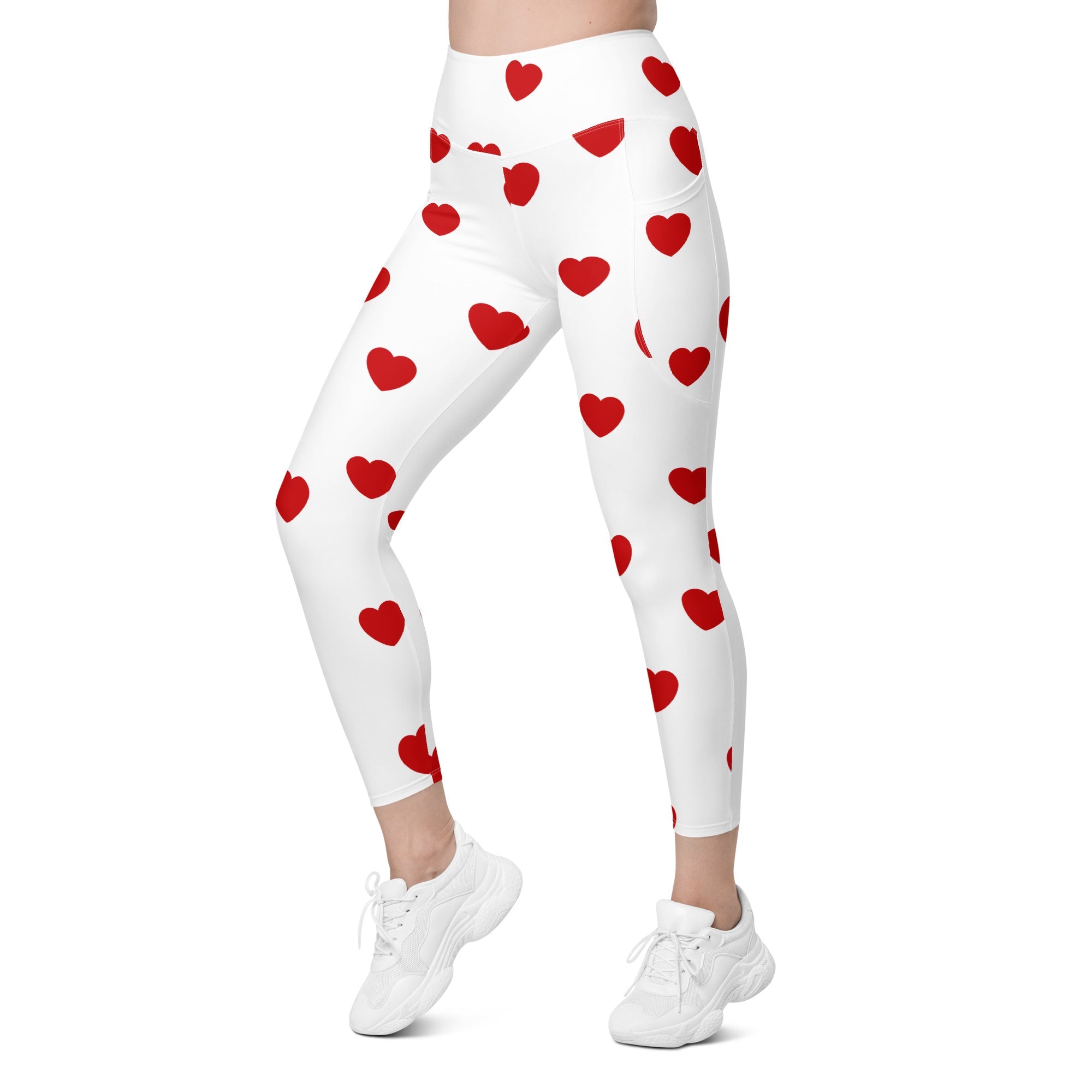 Red Hearts Leggings With Pockets