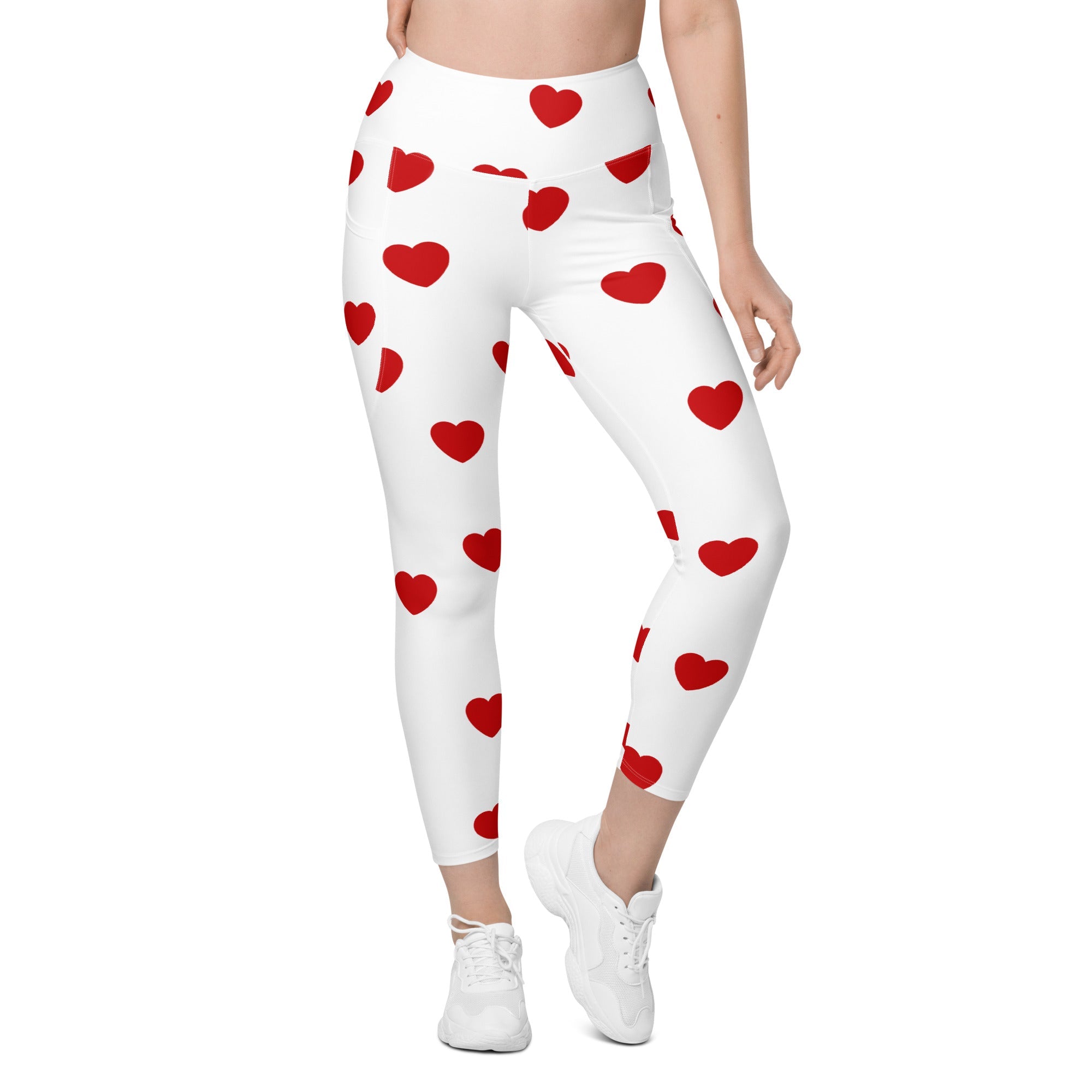 Red Hearts Leggings With Pockets