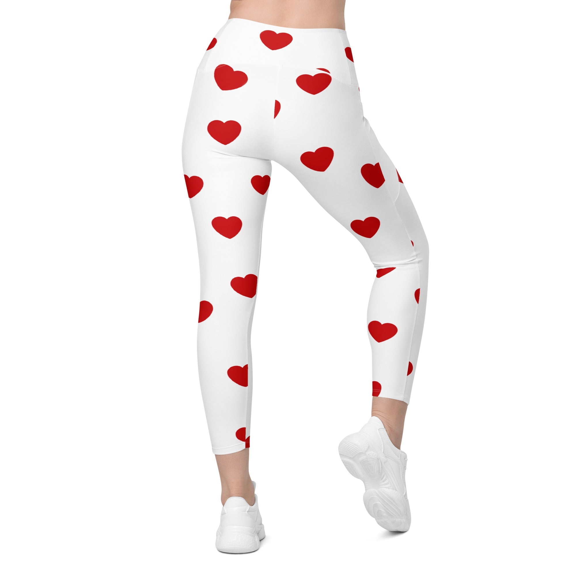 Red Hearts Leggings With Pockets