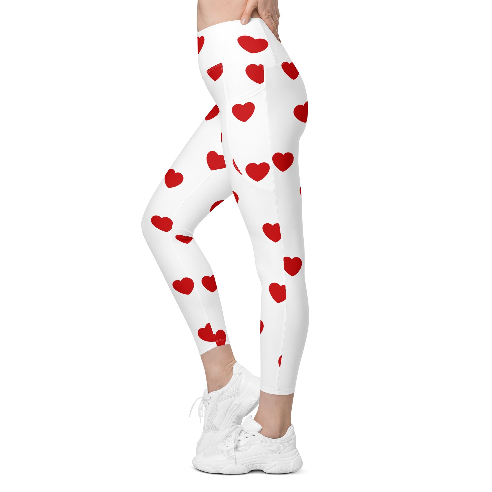 Red Hearts Leggings With Pockets