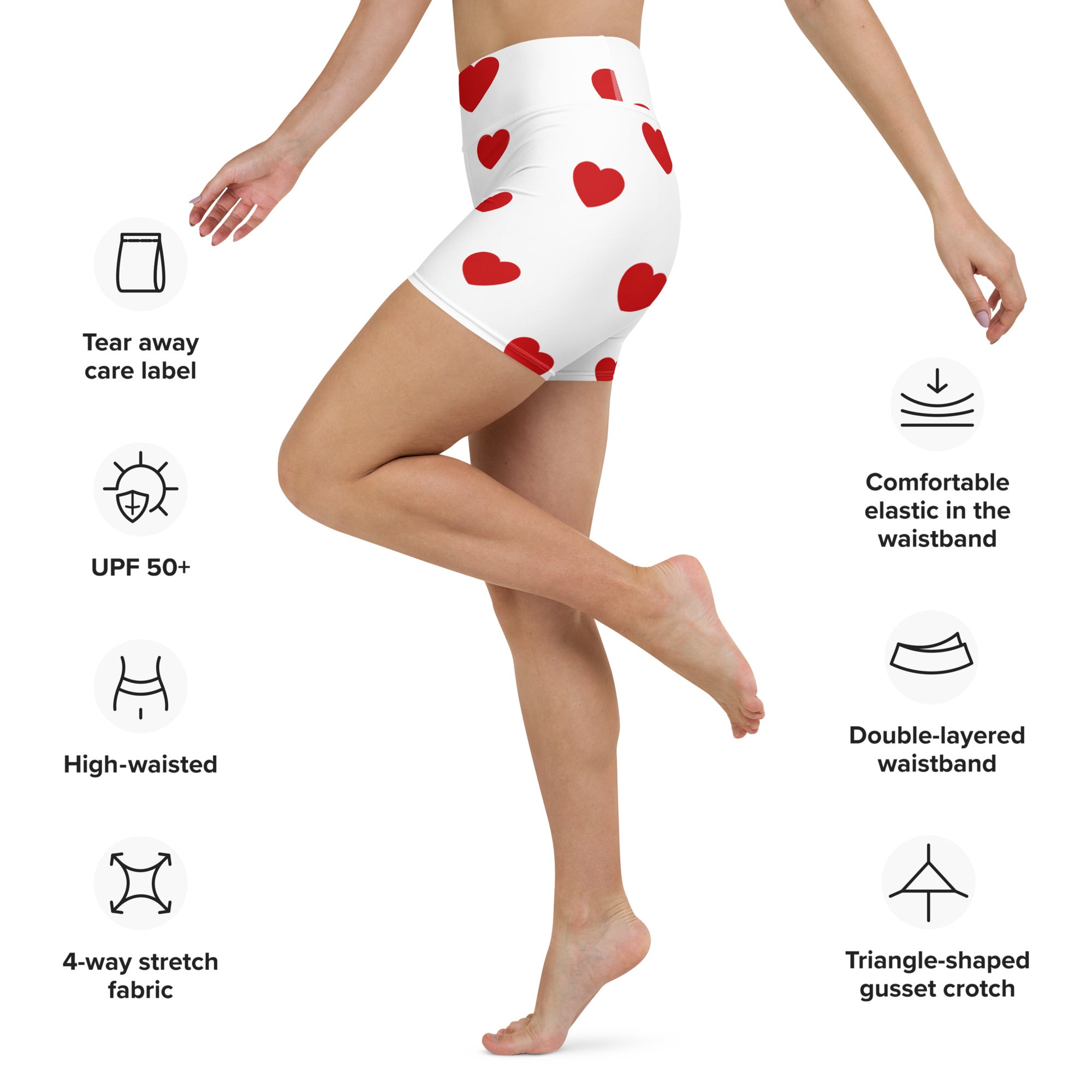 Red Hearts Yoga Shorts