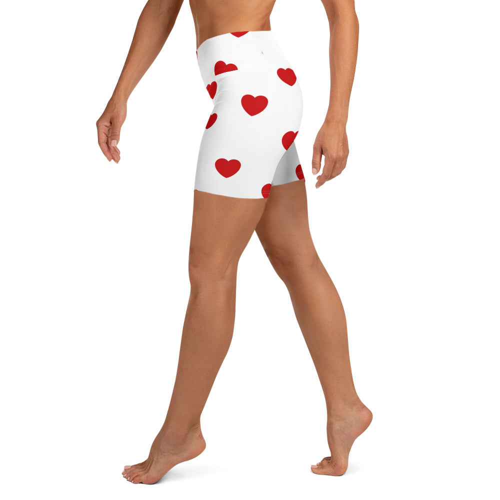 Red Hearts Yoga Shorts