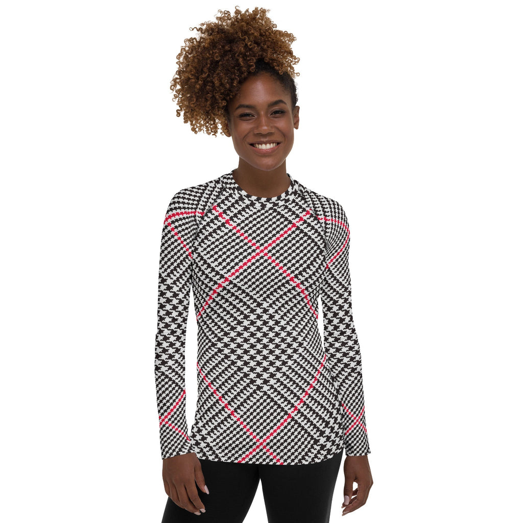 Red Houndstooth Plaid Rash Guard