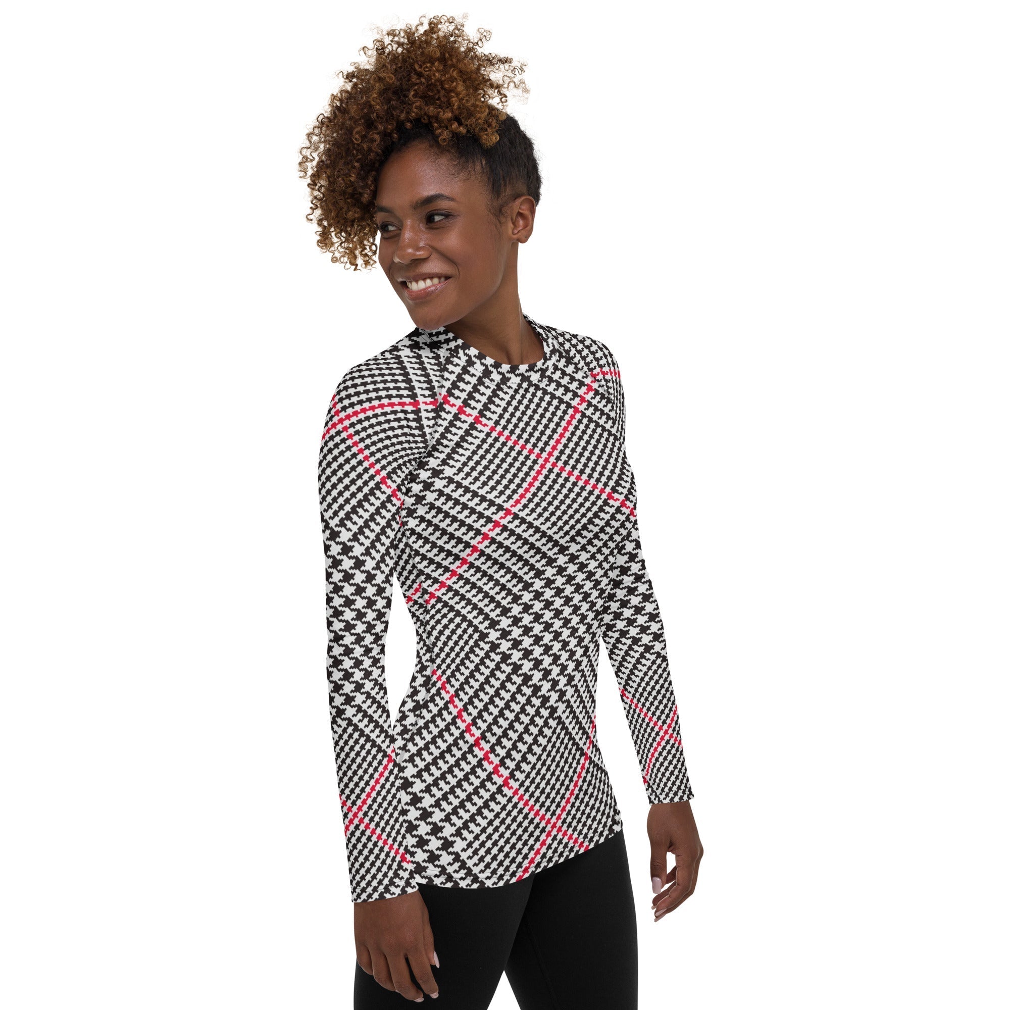 Red Houndstooth Plaid Rash Guard
