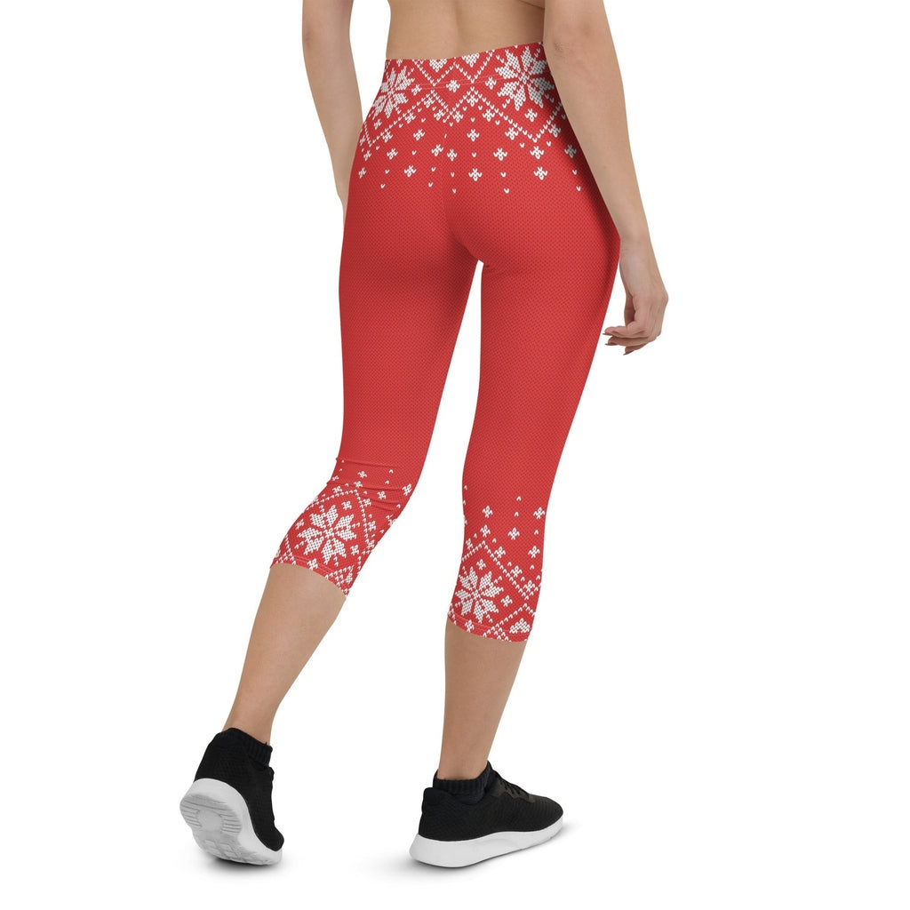 Red Knitted Print Christmas Capris